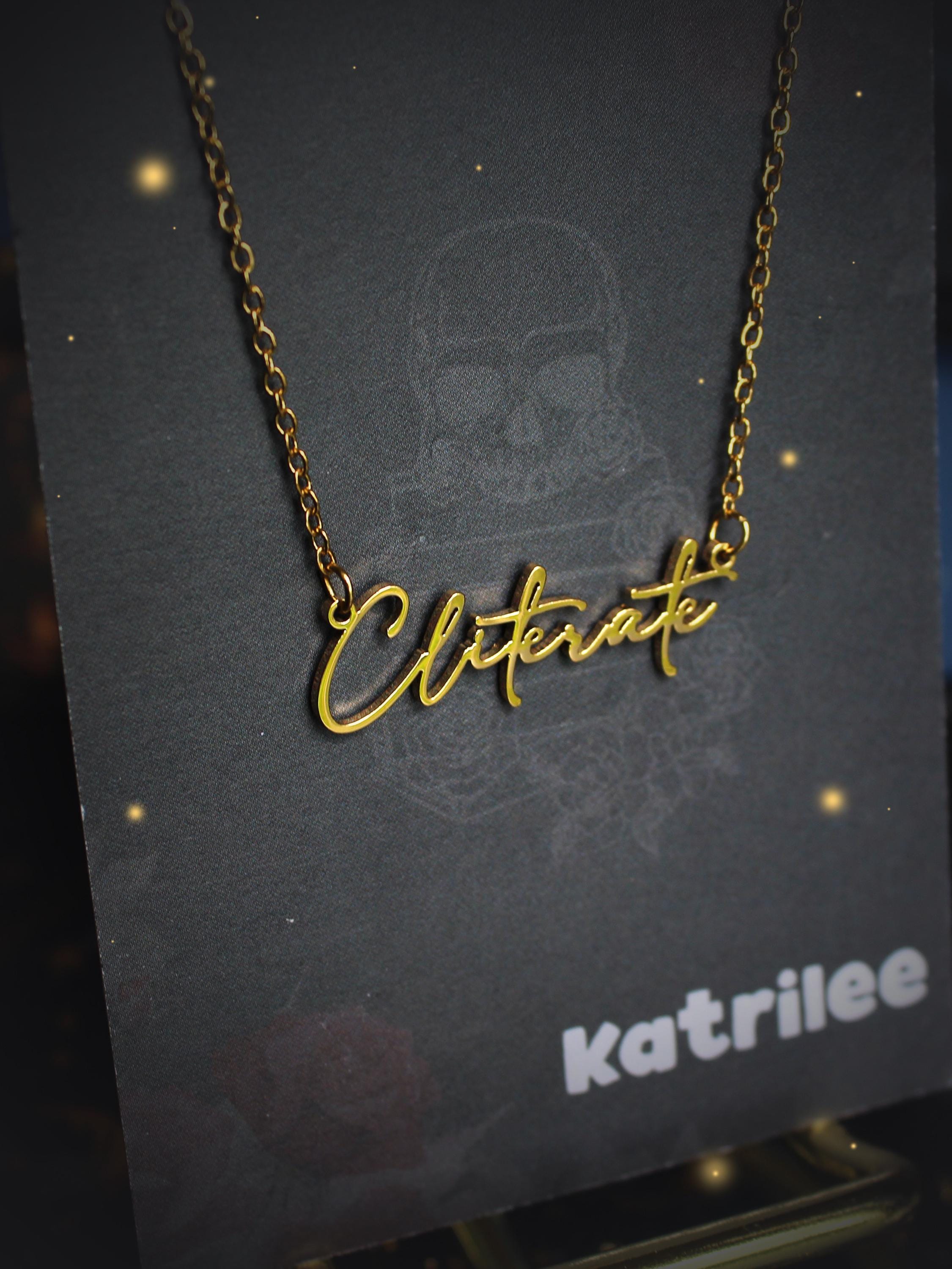 Cliterate Stainless Steel Dark Romance Necklace, book bestie, laser cut name necklace, gold silver, bookish merch gift for reader booktok