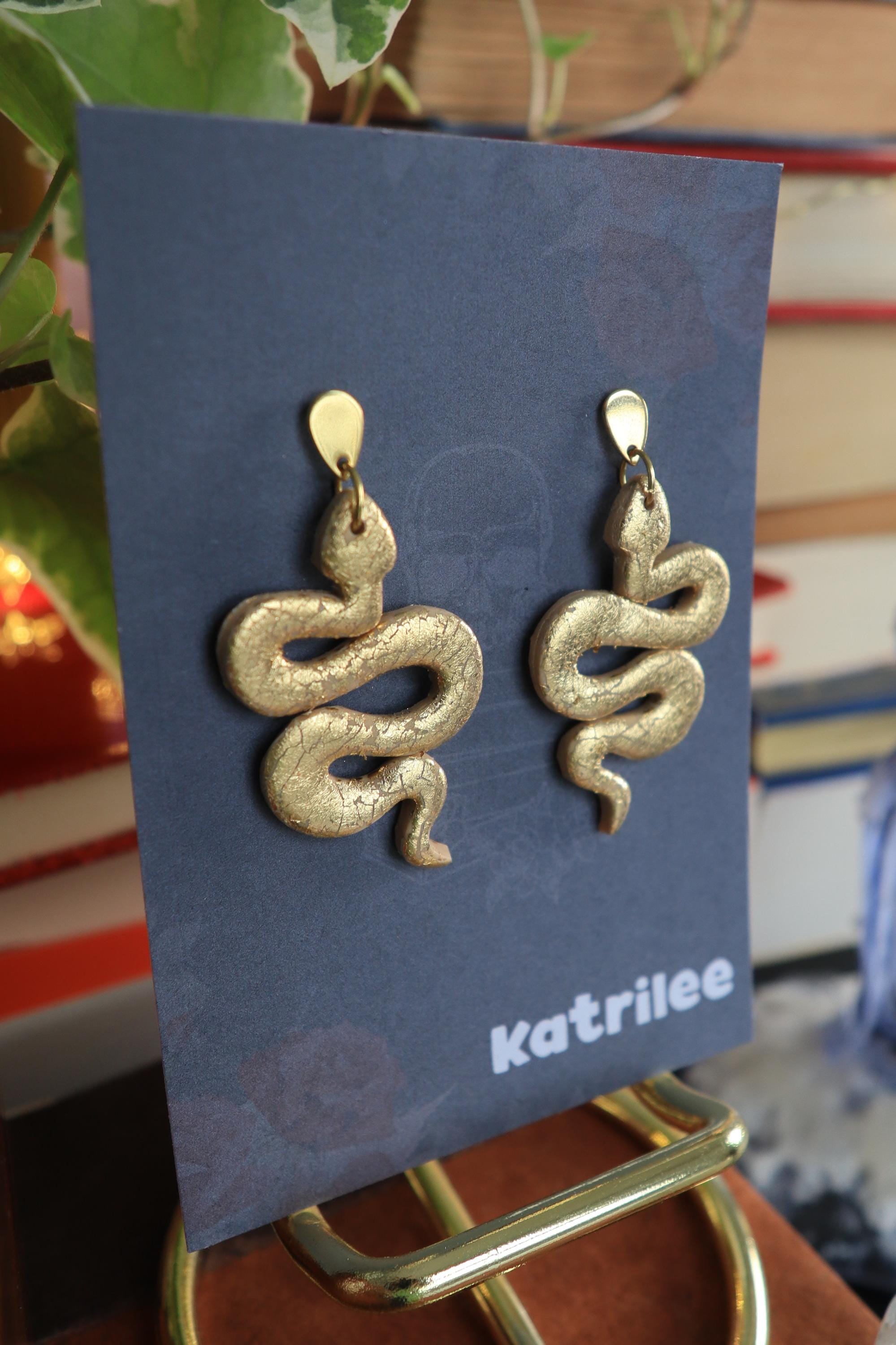Gold Snake Earrings, Stainless Steel Gold and Silver, Gothic Witchy Dangle Earrings, Fantasy Bookish Jewellery, Handmade Gift
