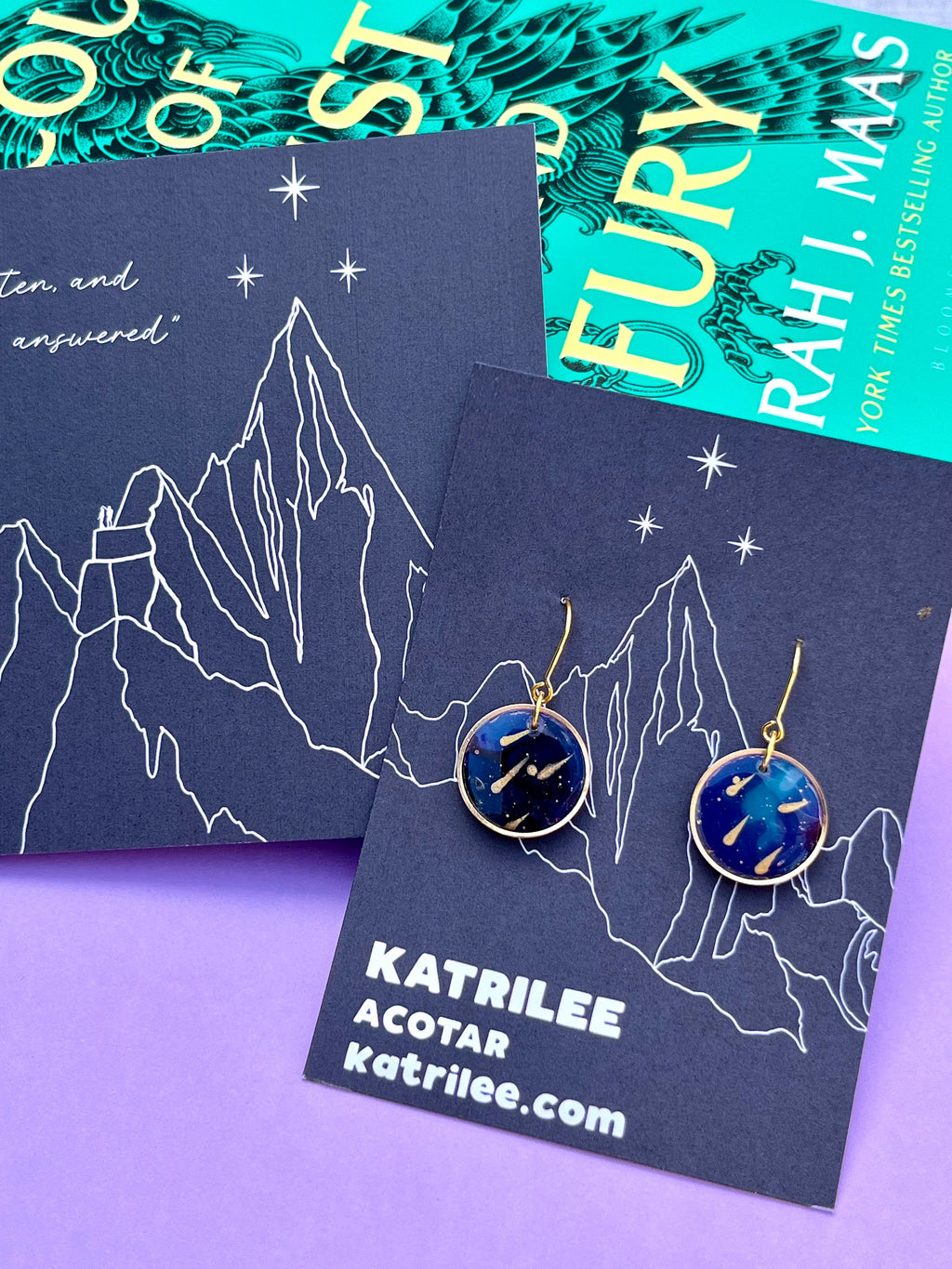 Officially Licenced ACOTAR Velaris Starfall Gold Earrings, Night Court City Of Dreams Feyre Rhysand, Mist and Fury Fae Night Sky, Bookish