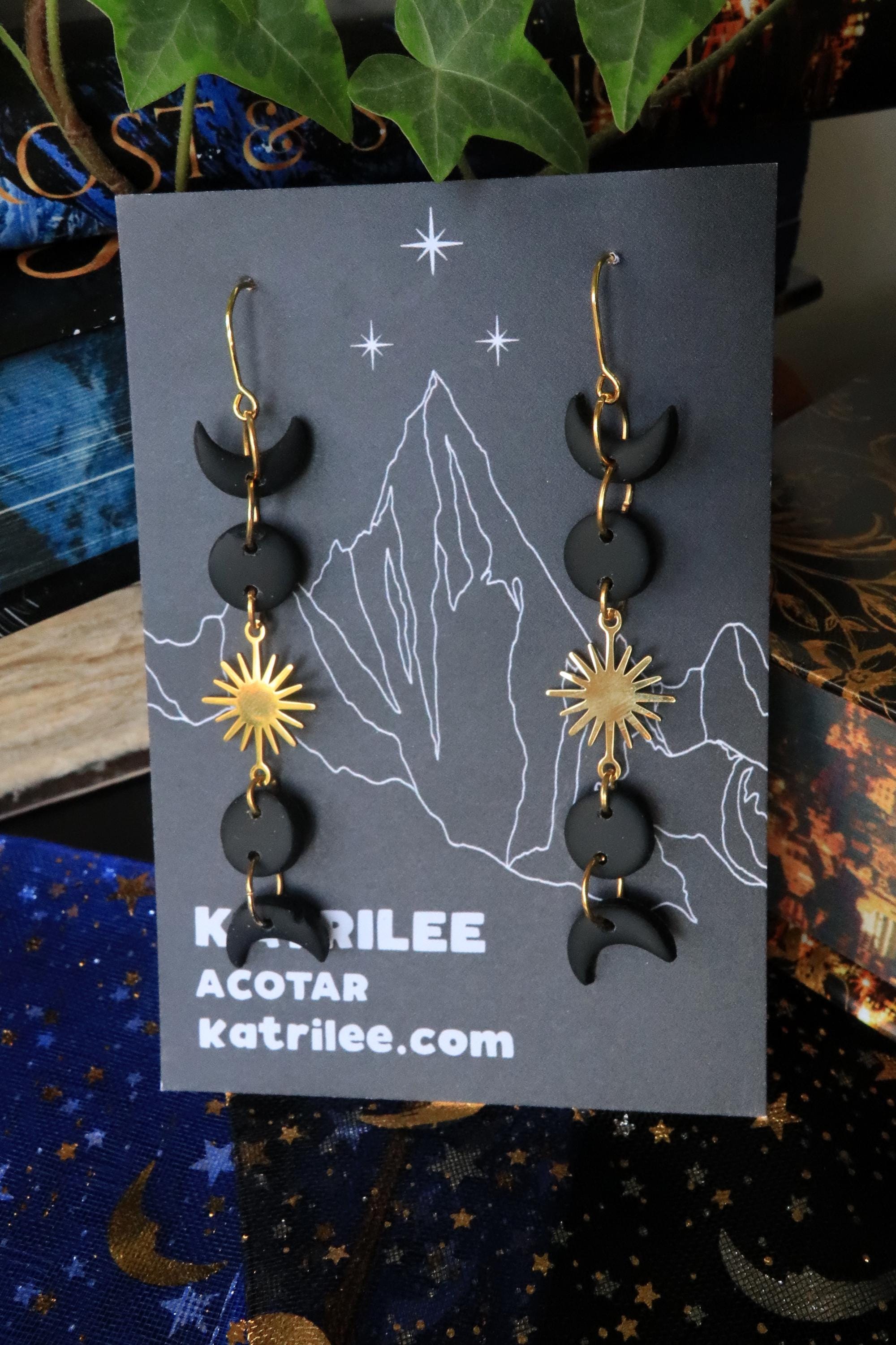 Officially Licenced ACOTAR Feyre Back Tattoo Gold Earrings, Surgical Steel, Book Series, Bookish Gifts, Wings and Ruin, Moon Phase Merch