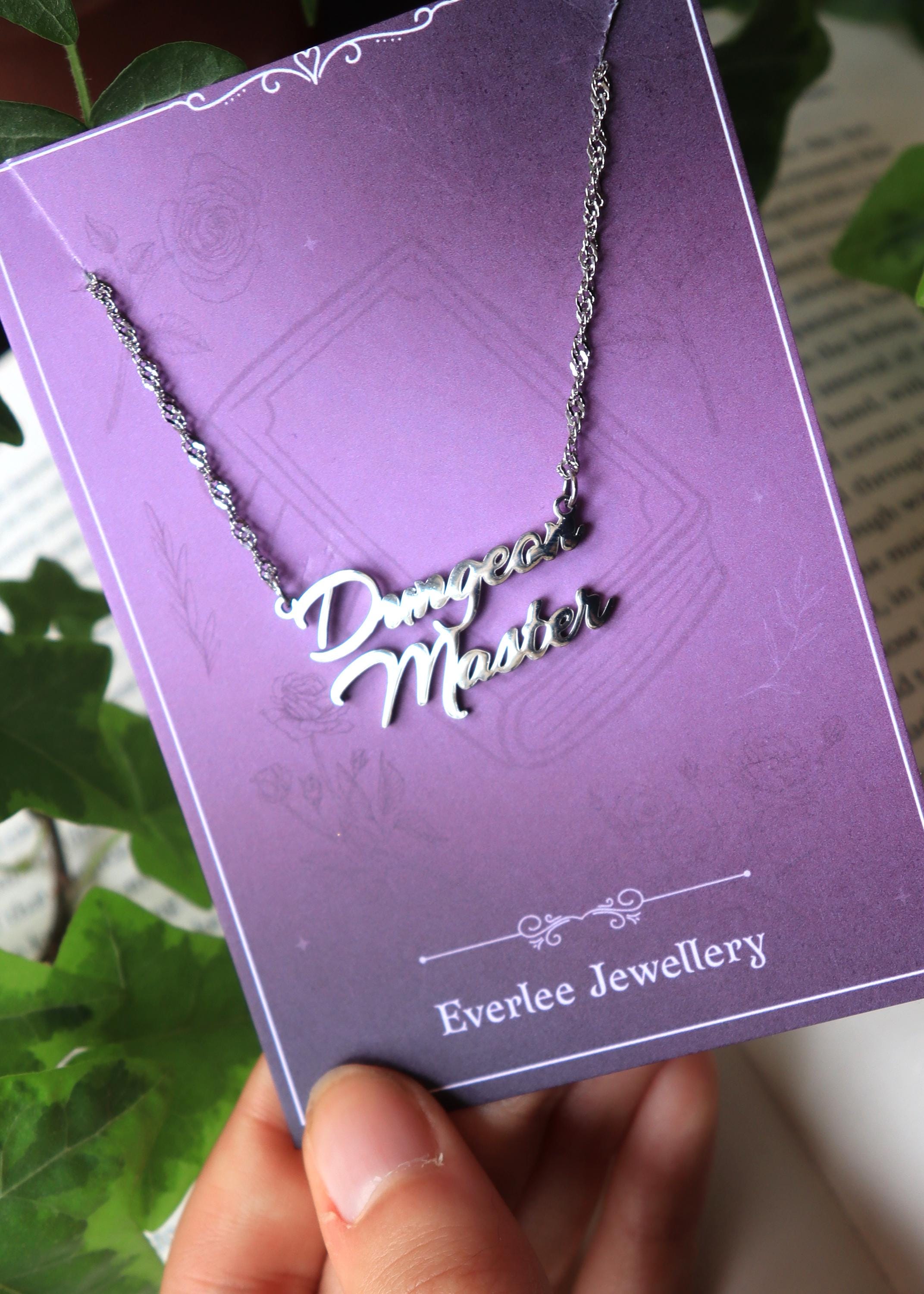 Dungeon Master Stainless Steel Necklace, Monogram Name Jewellery in Gold and Silver