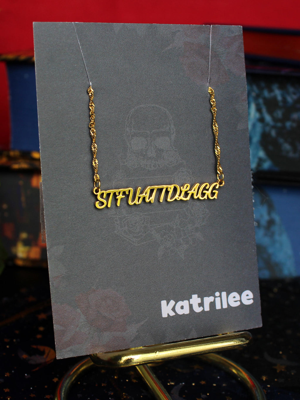STFUATTDLAGG Stainless Steel Dark Romance Necklace, book bestie, laser cut name necklace, gold silver, bookish merch gift for reader booktok