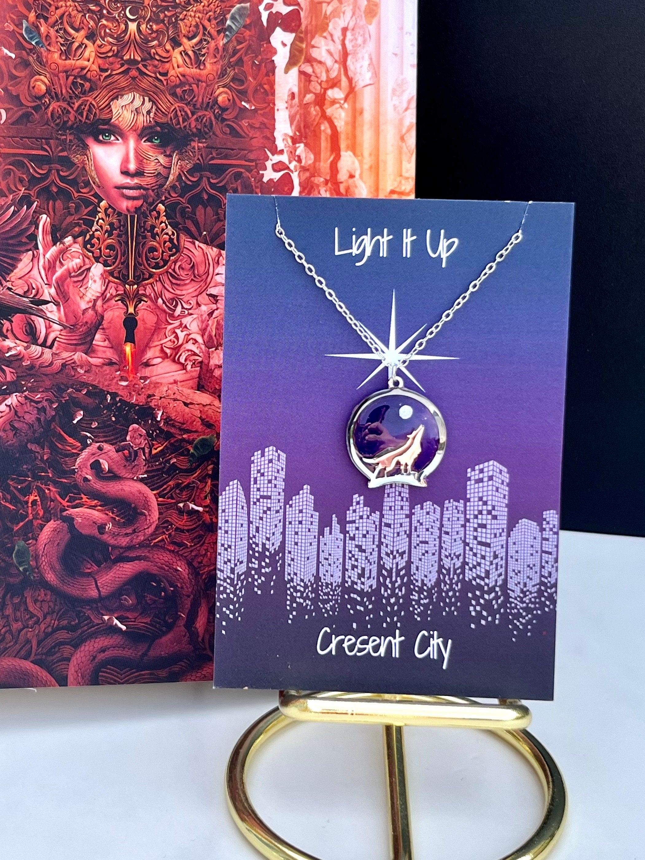 Officially Licenced Crescent City Pack Of Devils Pendant, Howling Wolf Full Moon, Handmade Stainless Steel, Bookish Merch, Danika and Bryce