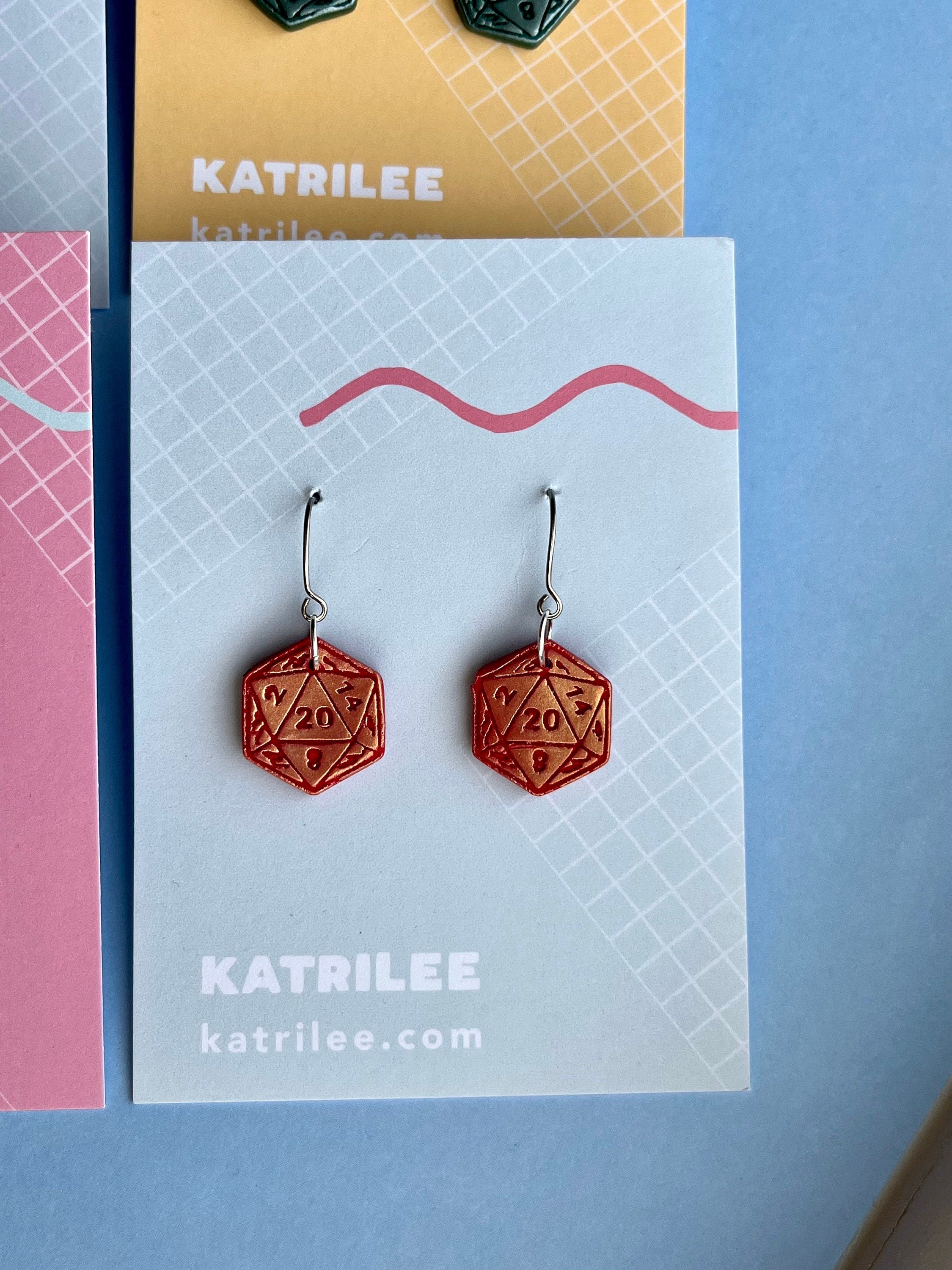 D20 Dice Dangle Earrings, Polymer Clay, Role Playing Games, DnD Board Games, Gothic, Fantasy, Dragon Dungeon Game Geeky Dungeon Master Gifts