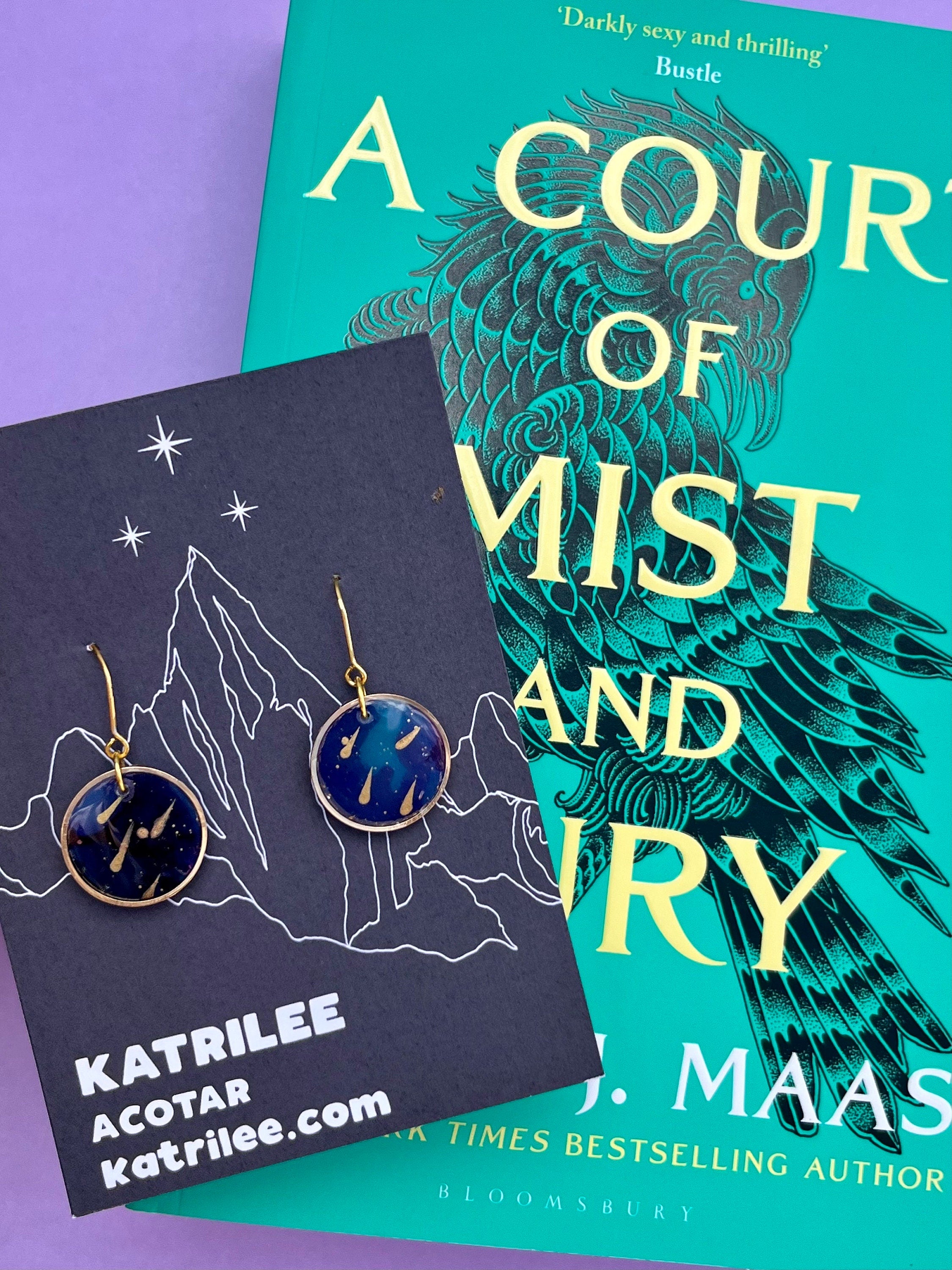 Officially Licenced ACOTAR Velaris Starfall Gold Earrings, Night Court City Of Dreams Feyre Rhysand, Mist and Fury Fae Night Sky, Bookish