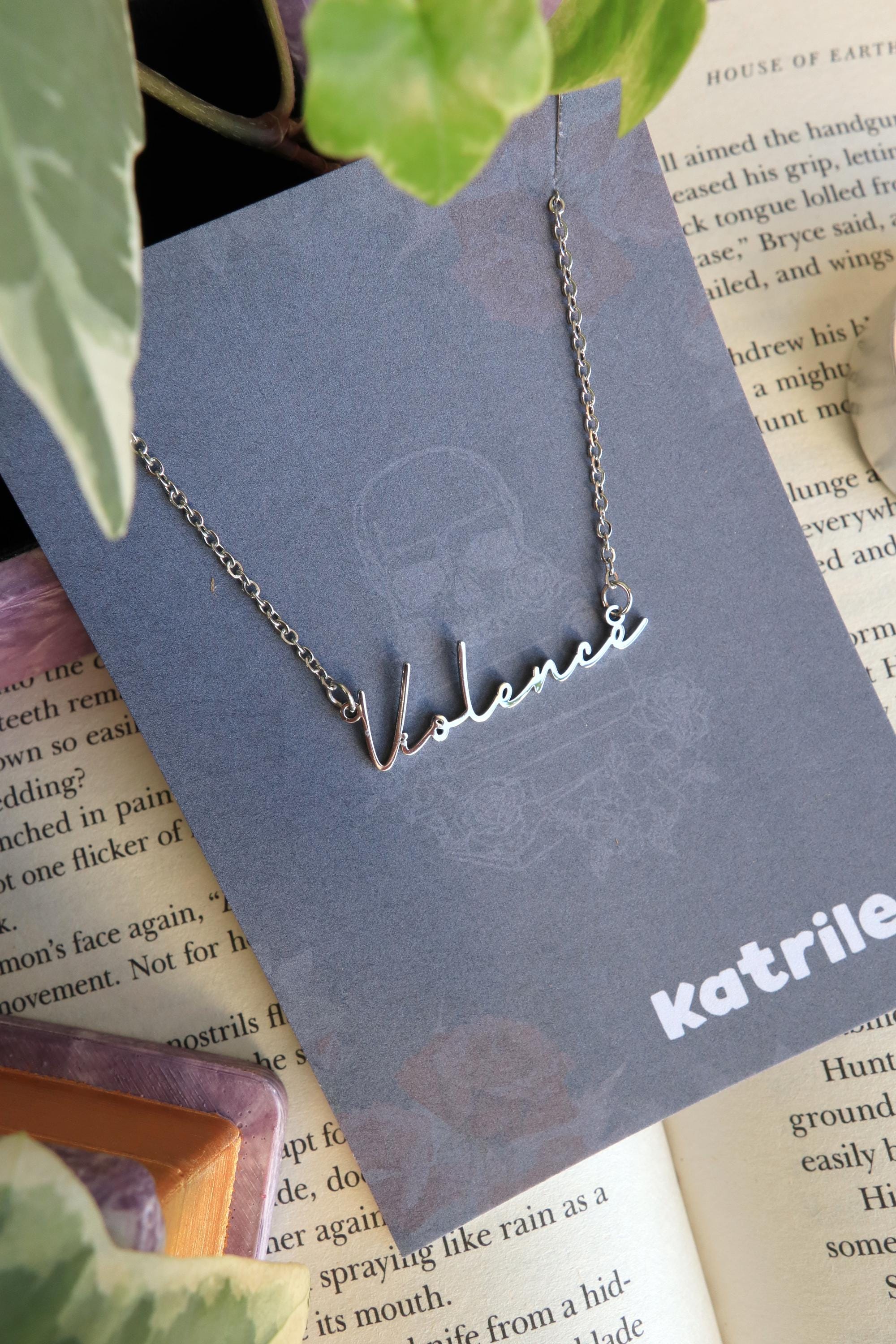 Violence Bookish Nickname Necklace, Gold and Silver Stainless steel, Gift for fantasy reader