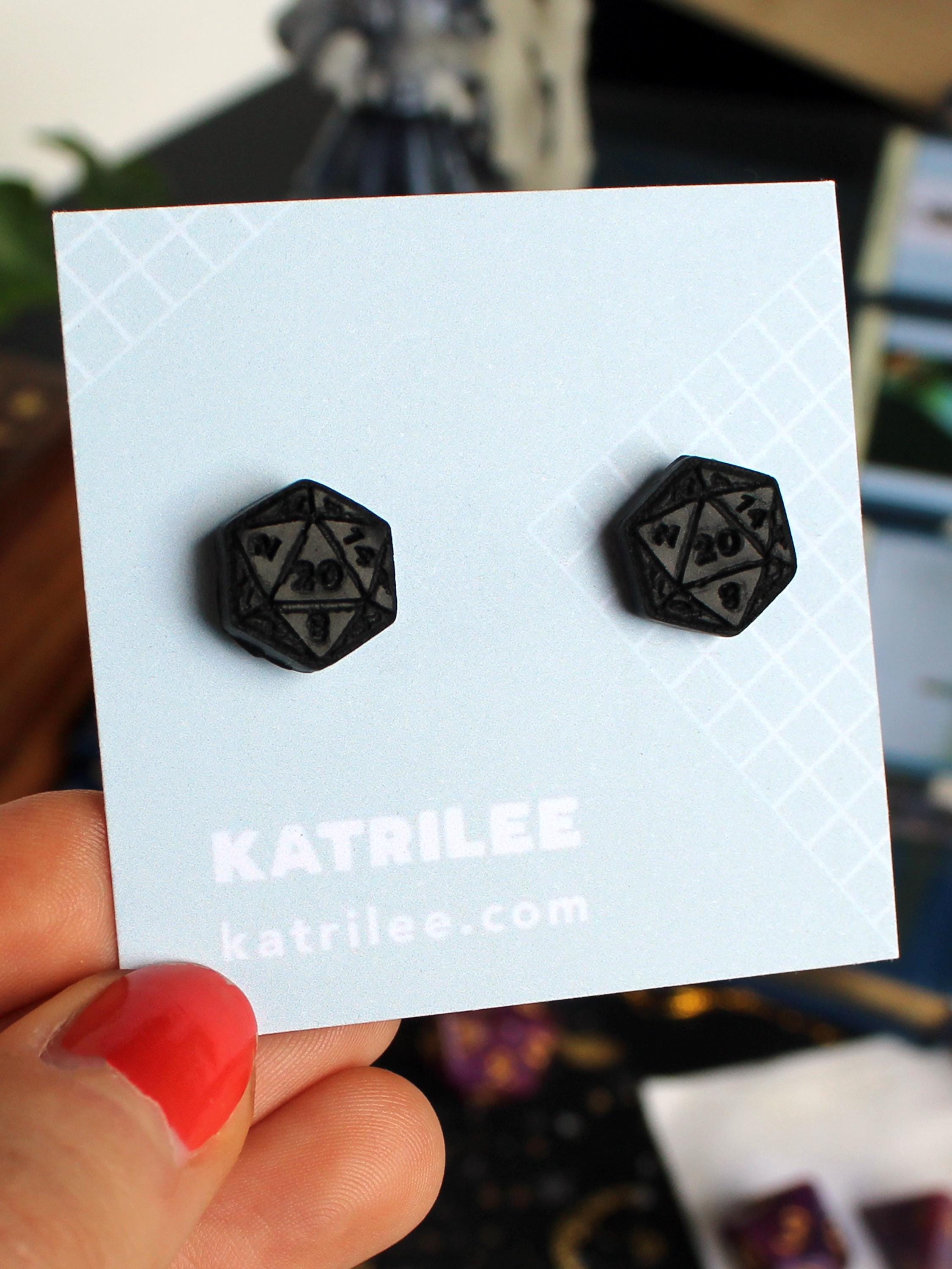 D20 Dice stud Earrings, Polymer Clay, Role Playing Games, DnD Board Games, Gothic, Fantasy, Dragon Dungeon Game Geeky Dungeon Master Gifts