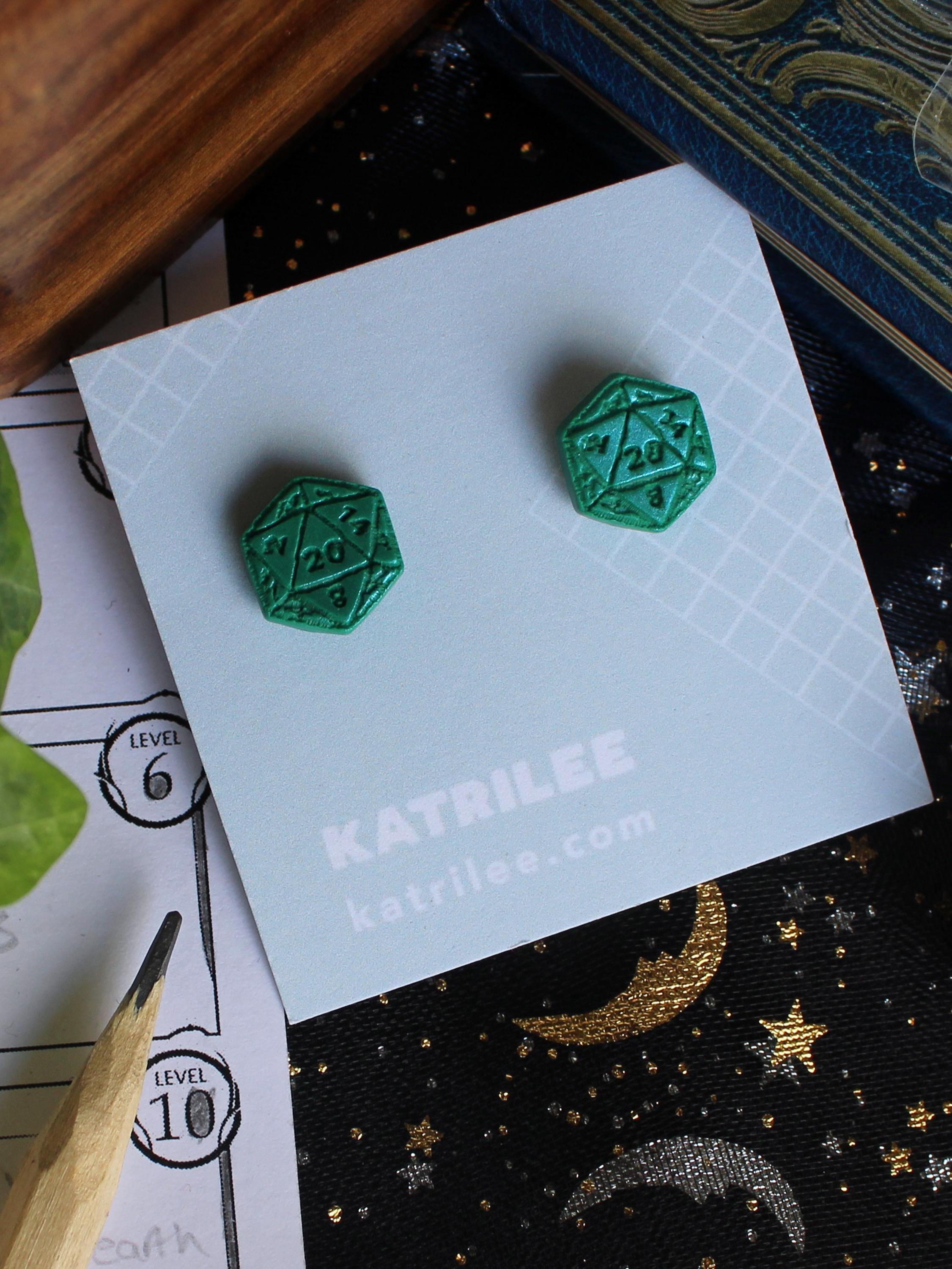 D20 Dice stud Earrings, Polymer Clay, Role Playing Games, DnD Board Games, Gothic, Fantasy, Dragon Dungeon Game Geeky Dungeon Master Gifts