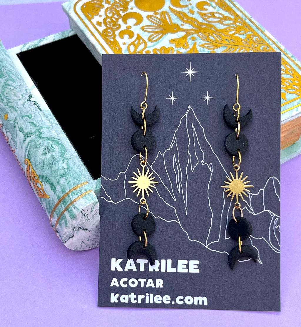 Officially Licenced ACOTAR Feyre Back Tattoo Gold Earrings, Surgical Steel, Book Series, Bookish Gifts, Wings and Ruin, Moon Phase Merch