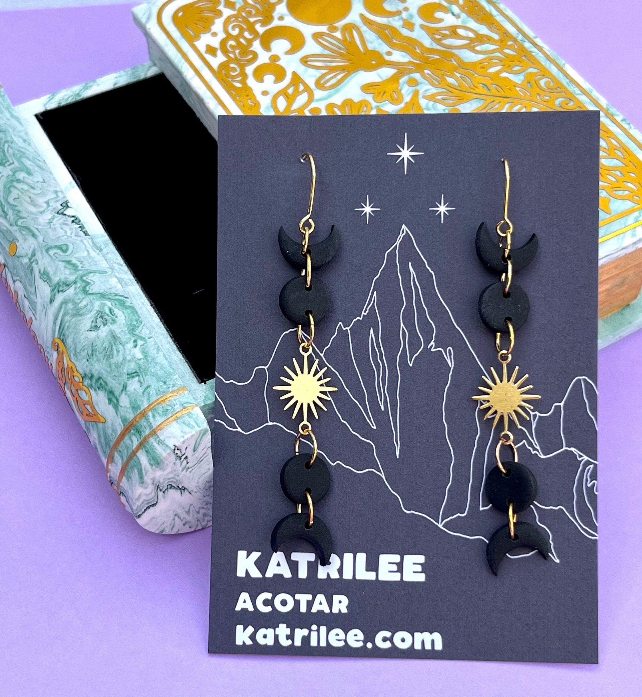 Officially Licenced ACOTAR Feyre Back Tattoo Gold Earrings, Surgical Steel, Book Series, Bookish Gifts, Wings and Ruin, Moon Phase Merch