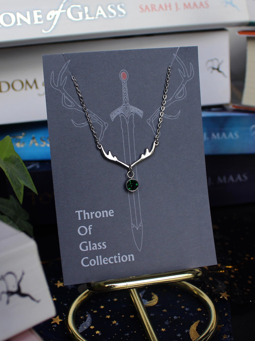 Officially Licenced Throne of Glass Antler Fireheart Sterling silver Necklace, Bookish Gifts, Silver Gold Necklace Fantasy Romance Reader