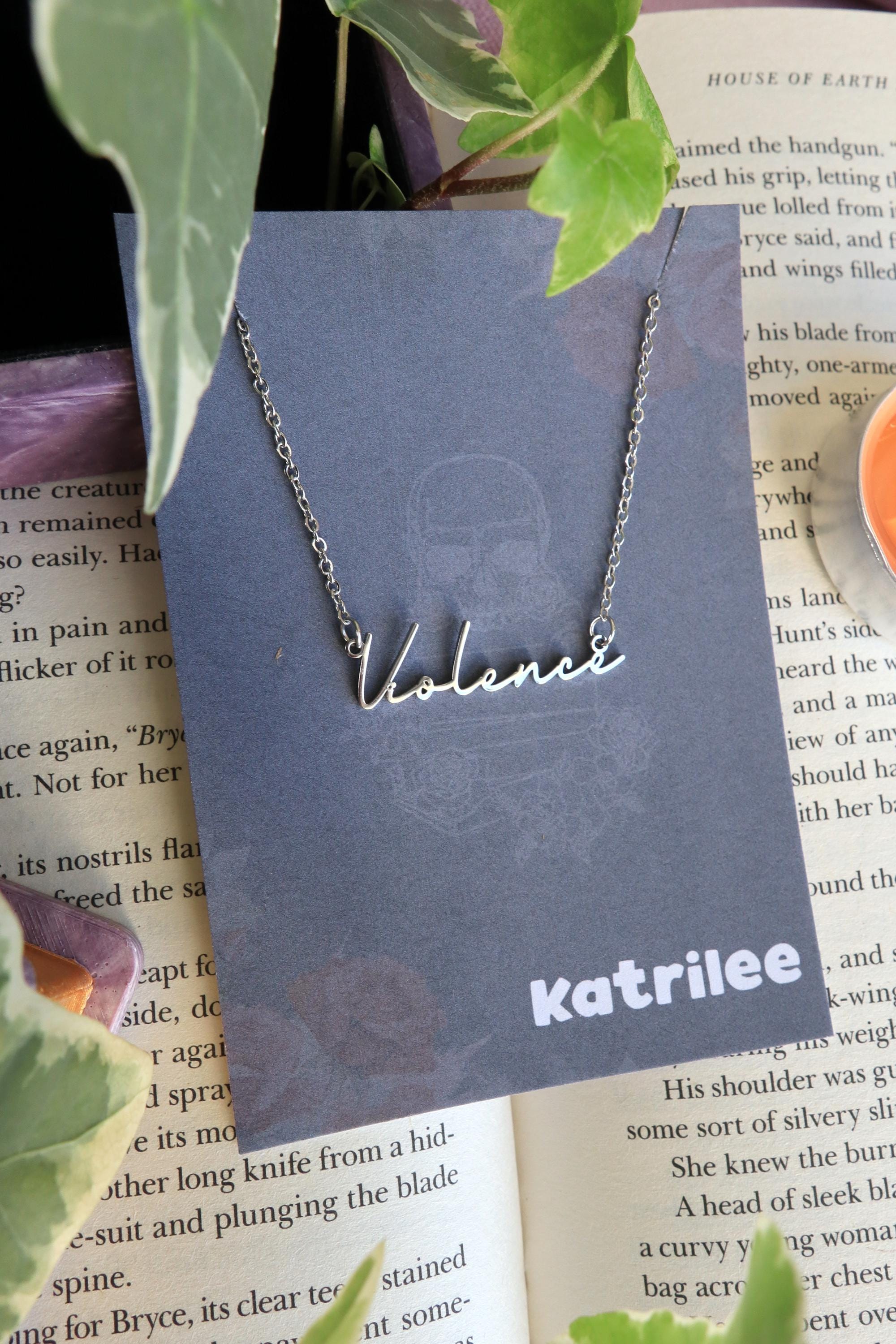 Violence Bookish Nickname Necklace, Gold and Silver Stainless steel, Gift for fantasy reader