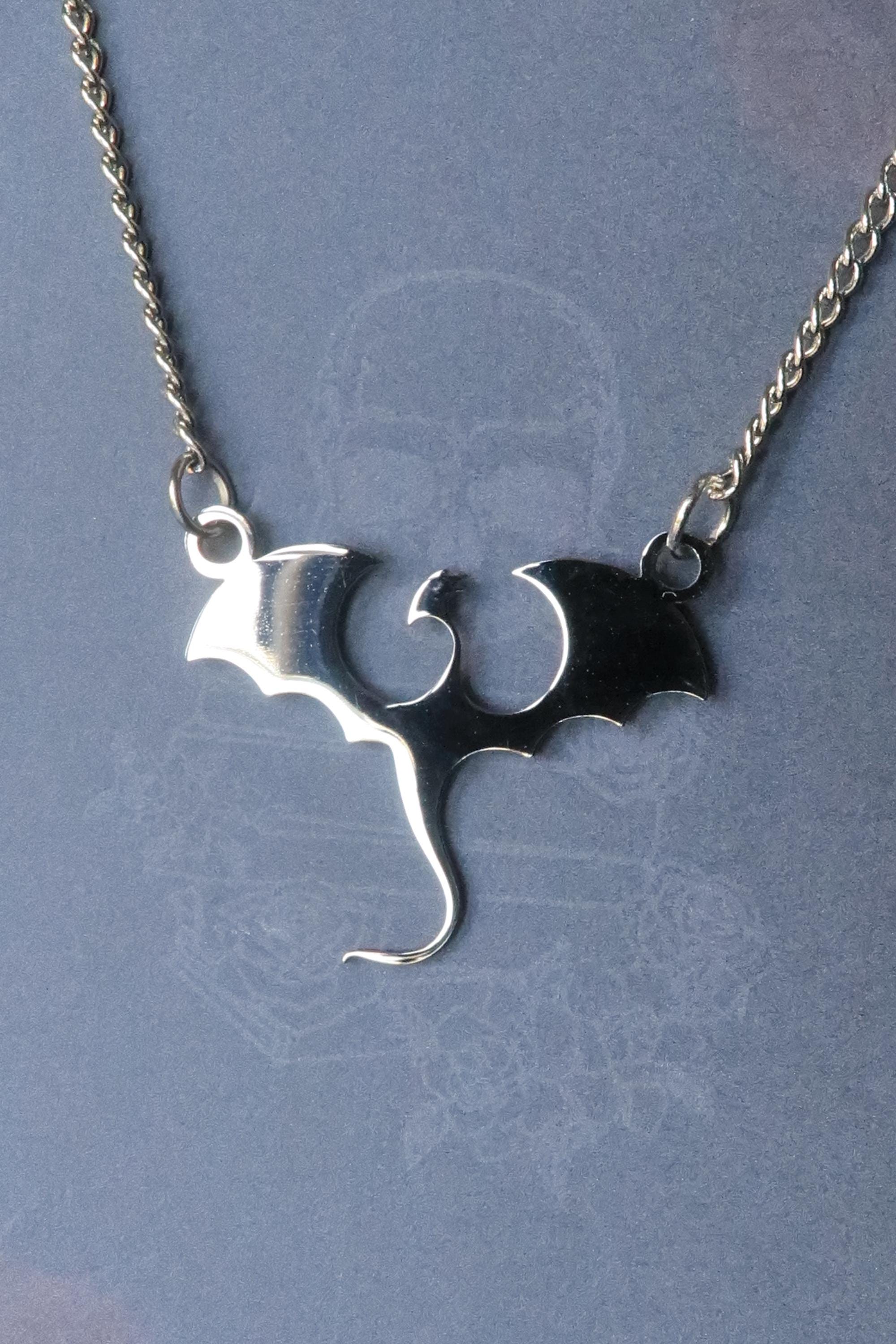 Wyvern Dragon Stainless Steel Necklace, bookish Dungeons and Dragons, fantasy gift book merch silver and gold geek gift for her book merch