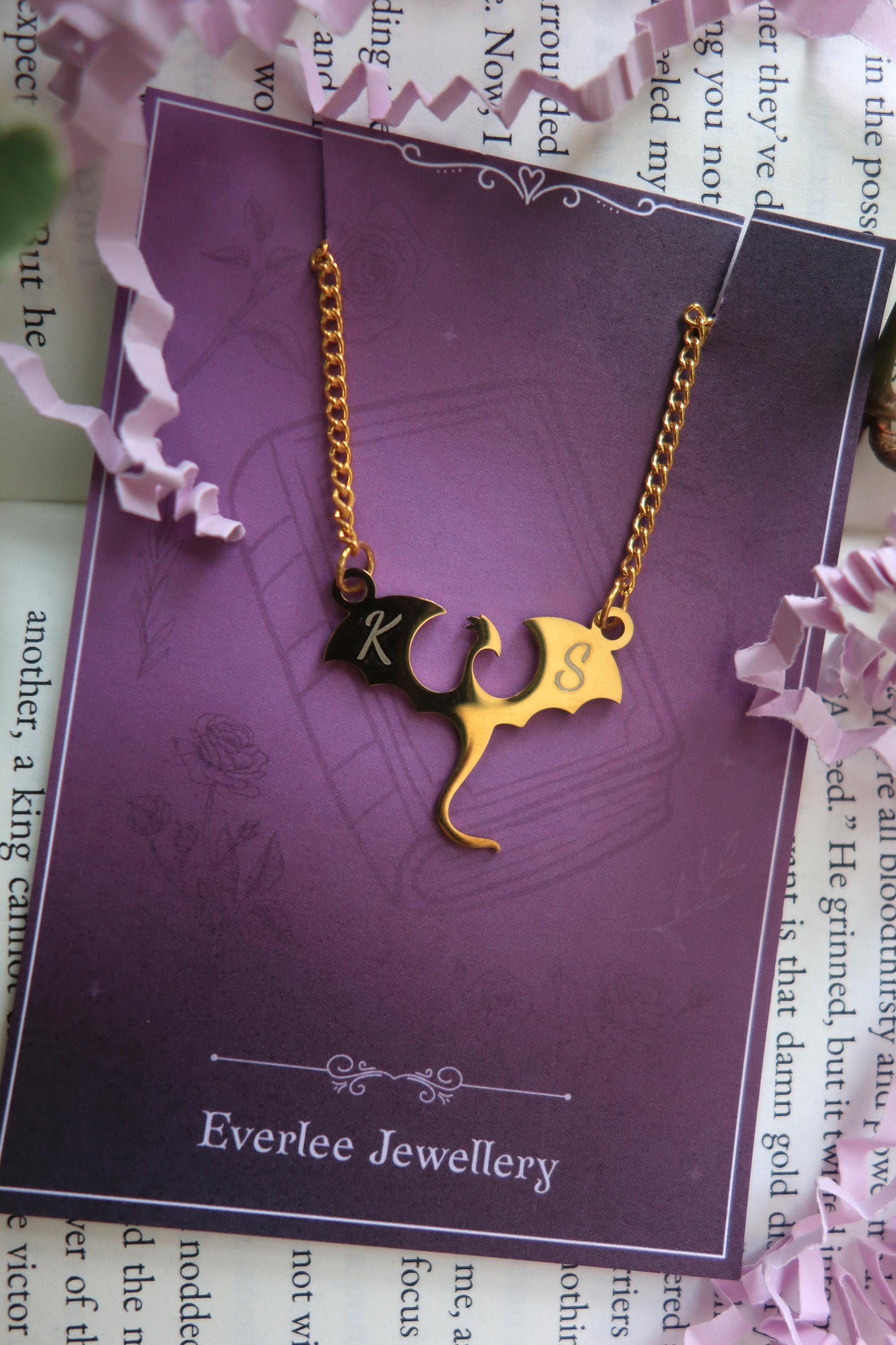 Personalized Dragon Monogram Necklace: Silver Gold Wyvern Pendant