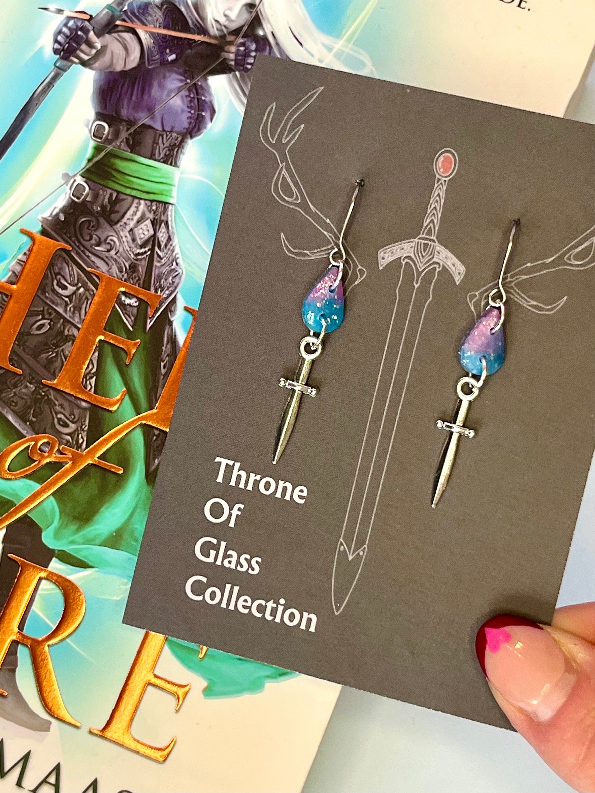 Officially Licenced Aelin Galathynius Fireheart Sword Stainless Steel Earrings, Throne of Glass Merch, Fantasy Books, Silver, Bookish Gift