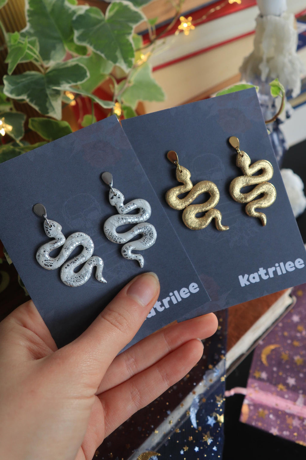 Gold Snake Earrings, Stainless Steel Gold and Silver, Gothic Witchy Dangle Earrings, Fantasy Bookish Jewellery, Handmade Gift