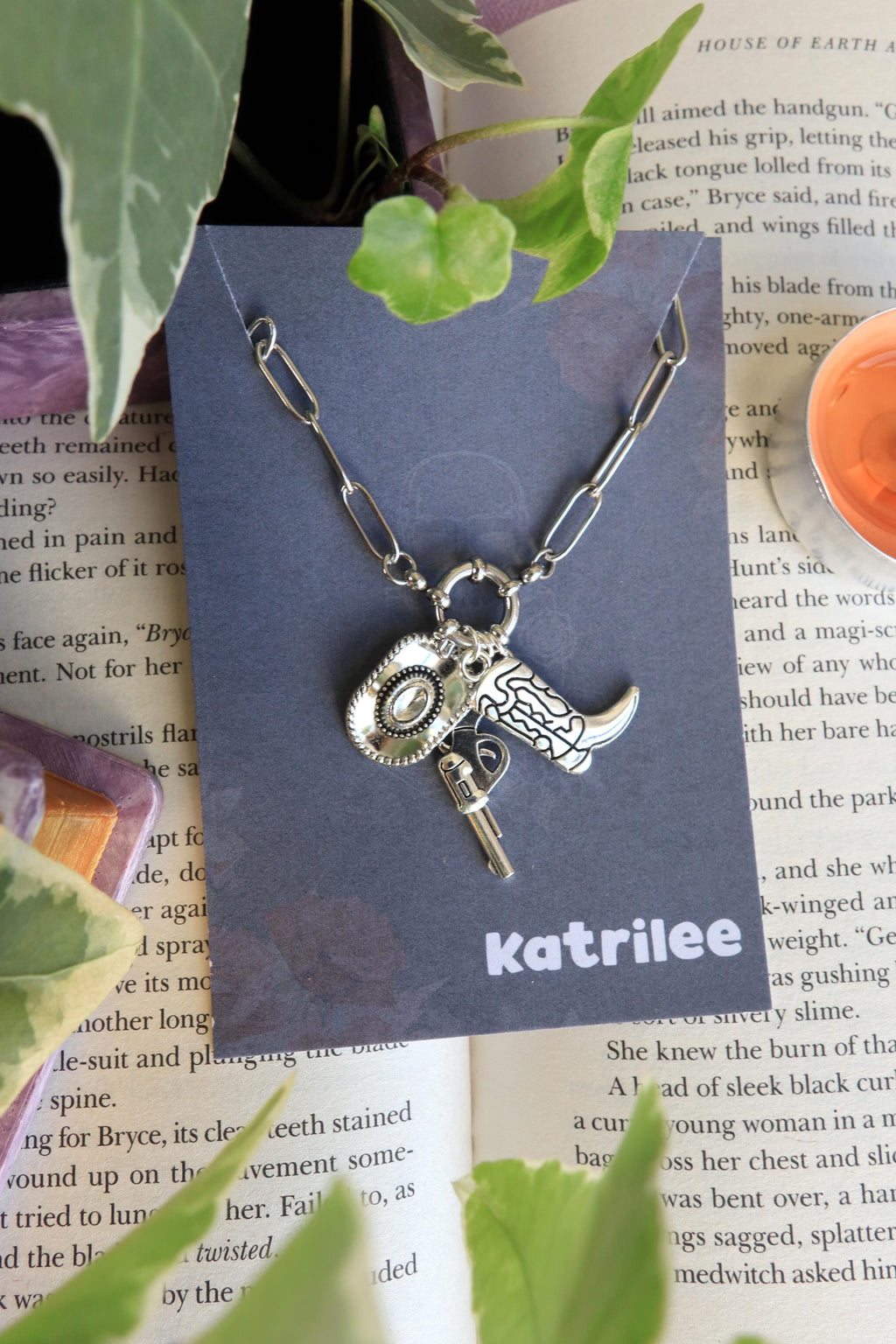 Cowboy Charm Necklace: Western Bookish Stainless Steel Jewelry
