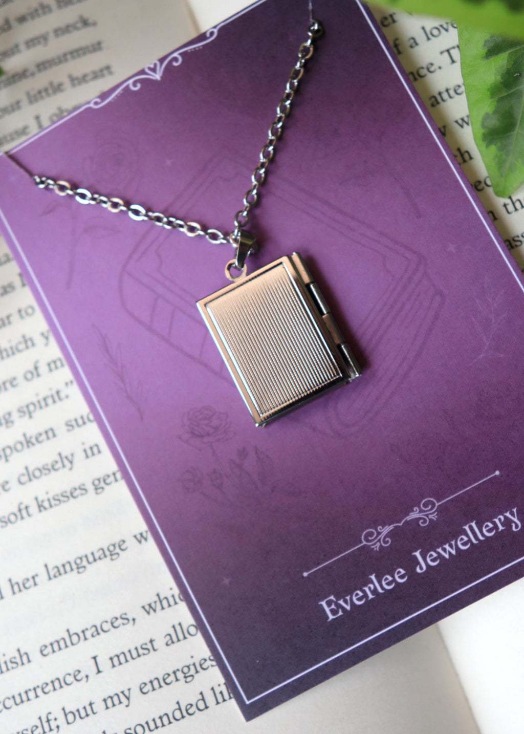 Snake Book Locket necklace, Witchy pendant necklace, silver gold stainless steel, bookish reader gift