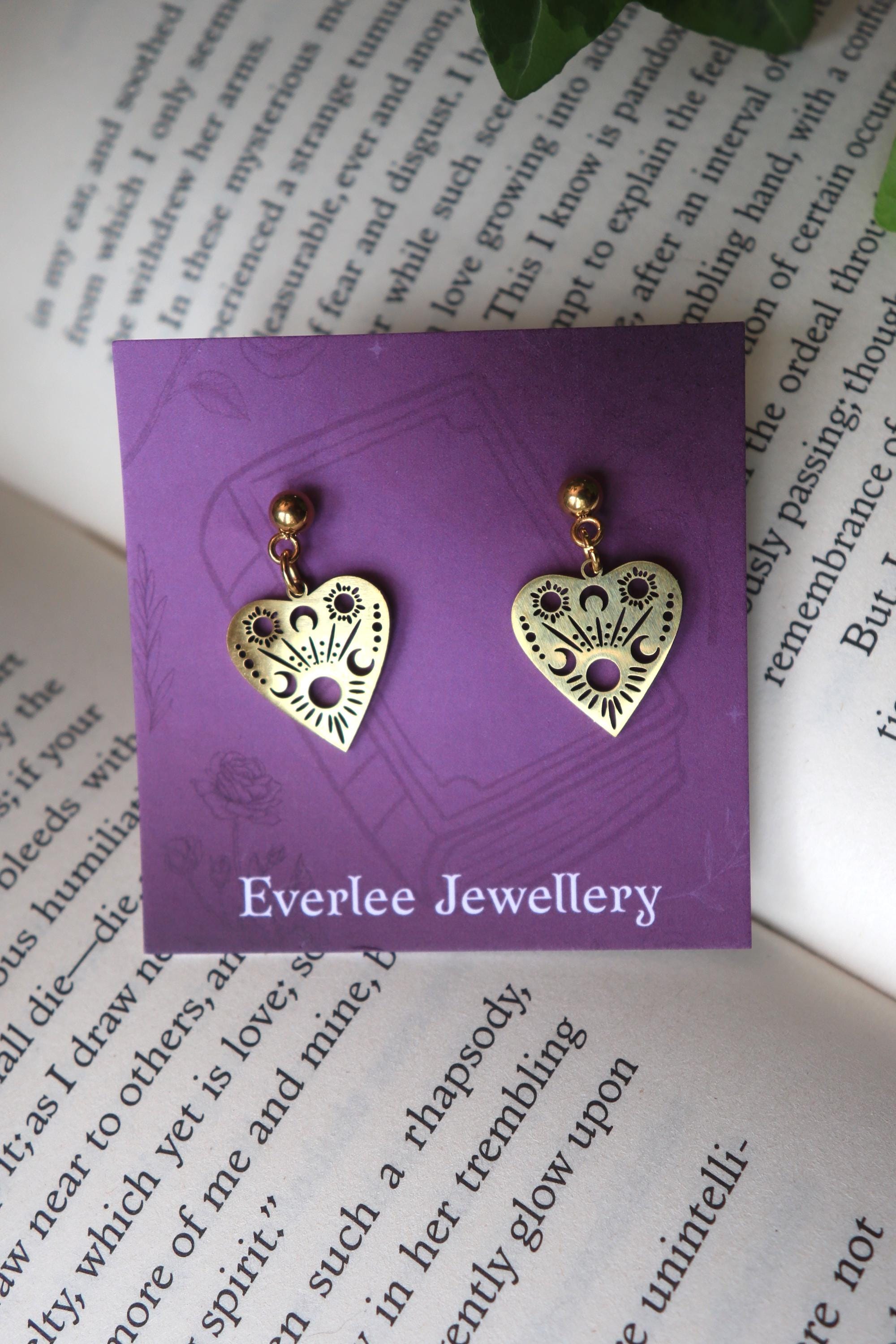 planchette Ouija Dangle Stud Earrings, Surgical Steel Gold and Silver Halloween Earrings