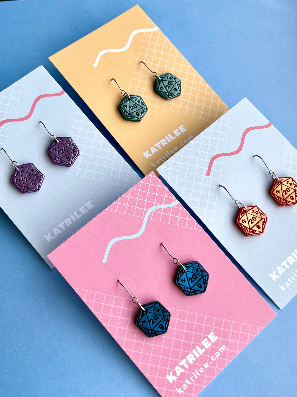 D20 Dice Dangle Earrings, Polymer Clay, Role Playing Games, DnD Board Games, Gothic, Fantasy, Dragon Dungeon Game Geeky Dungeon Master Gifts