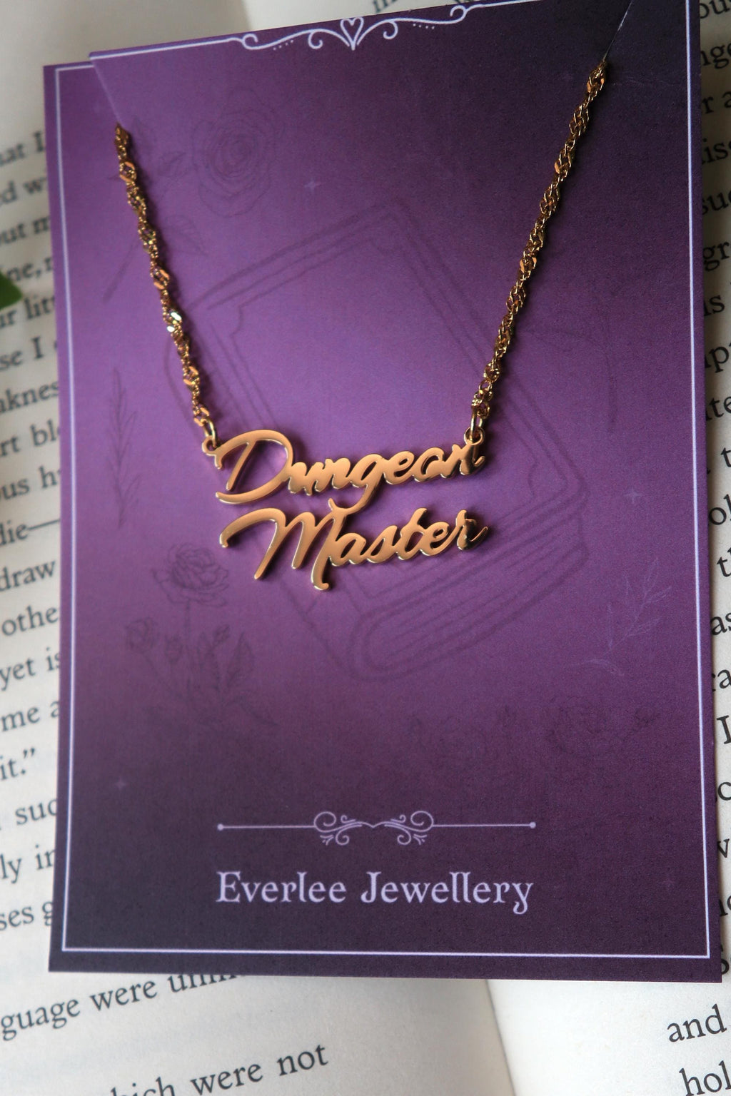 Dungeon Master Stainless Steel Necklace, Monogram Name Jewellery in Gold and Silver
