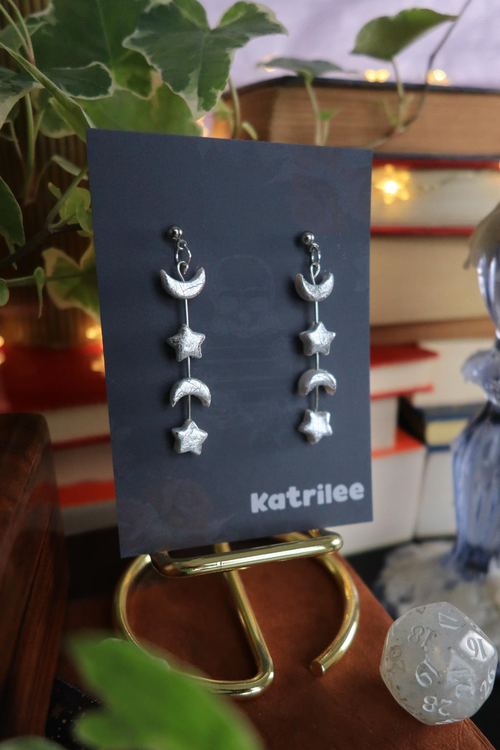 Star and Moon Dangle Earrings: Polymer Clay Celestial Jewellery