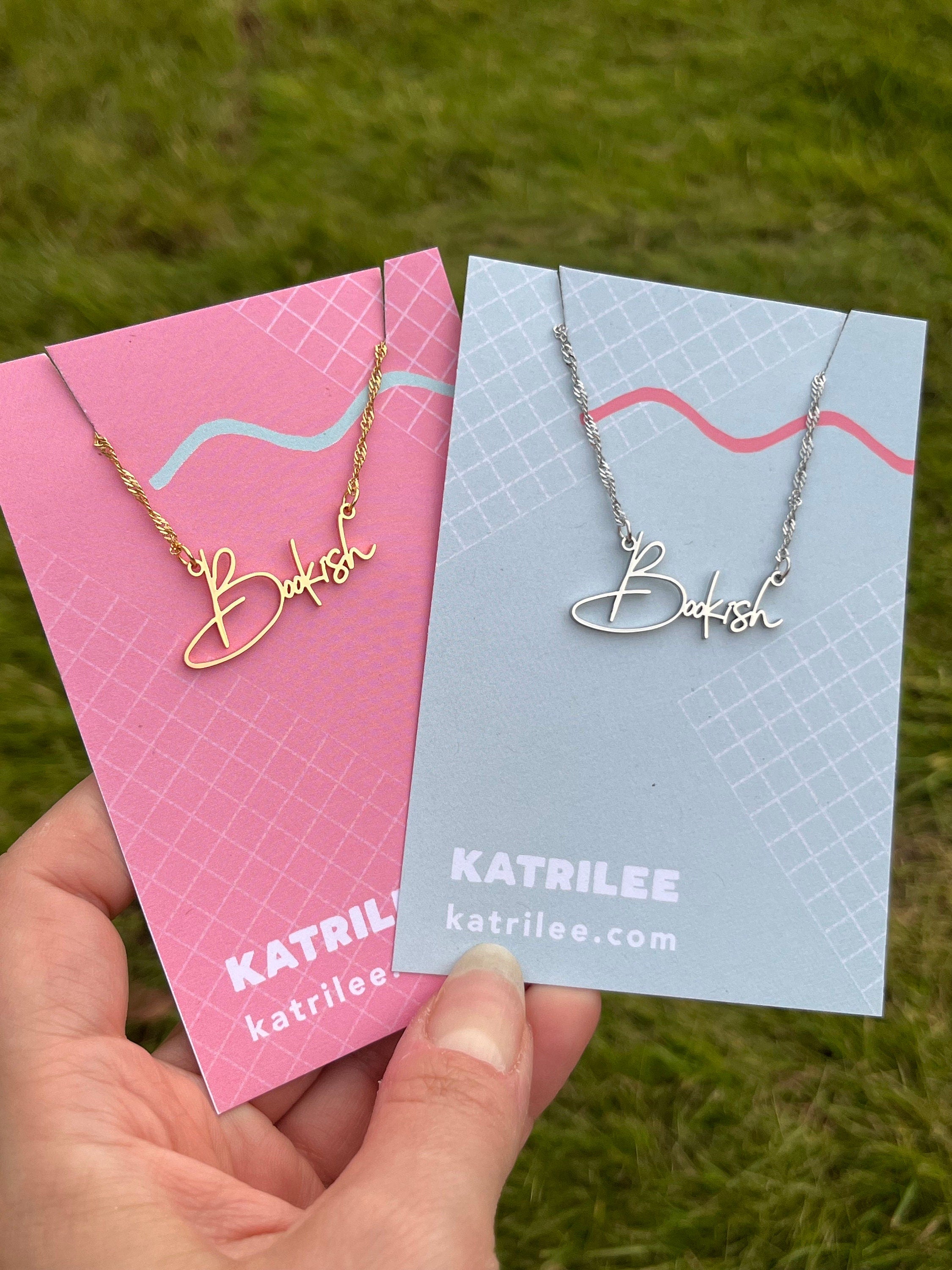 Bookish Stainless Steel Necklace, book bestie gift, laser cut name necklace, gold silver, bookish merch, gift for reader booktok bookstagram