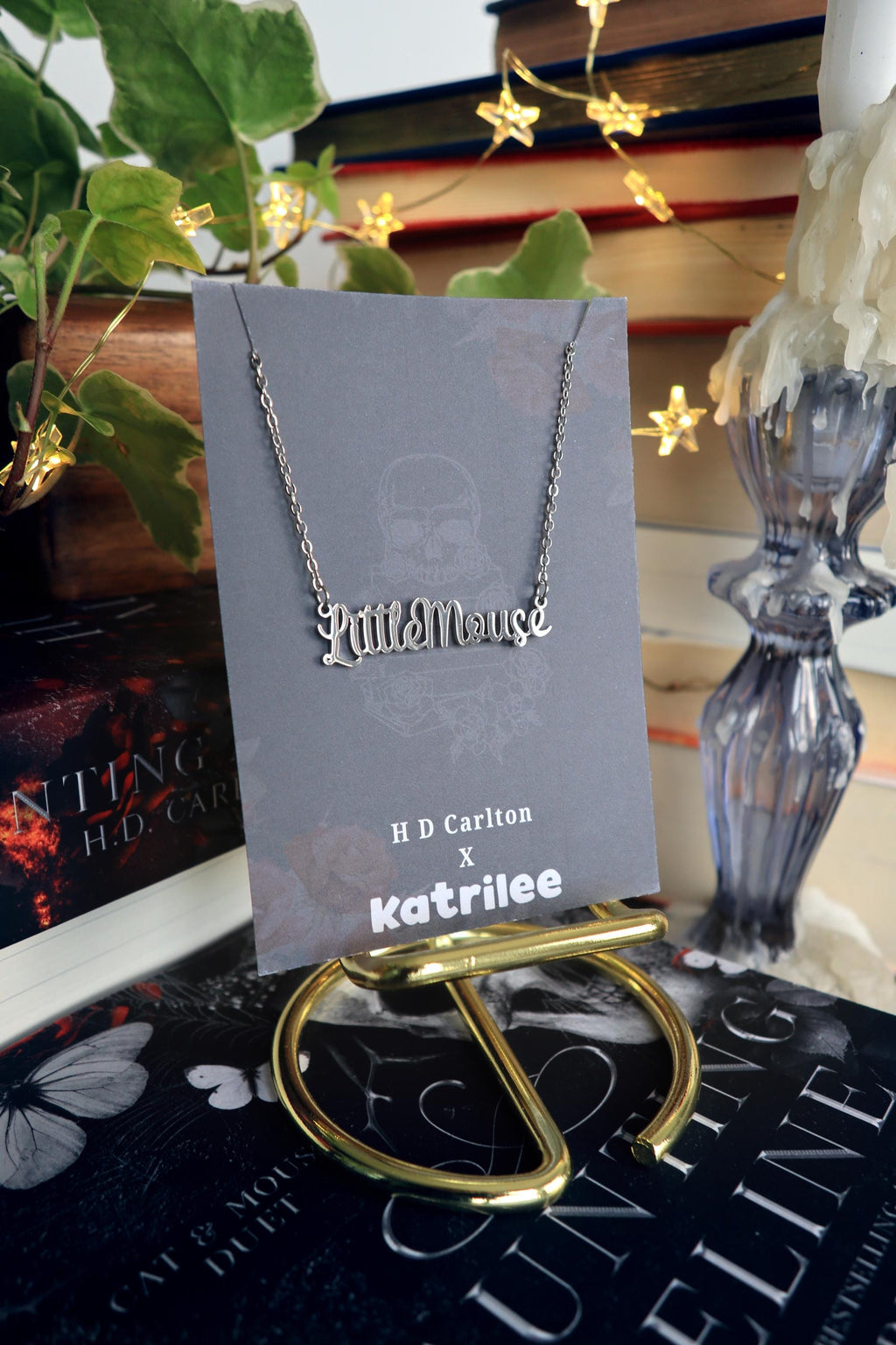 Haunting Adeline Little Mouse Stainless Steel Gold and Silver Name Necklace, H D Carlton Dark Romance Bookish Merch, Gift For Reader