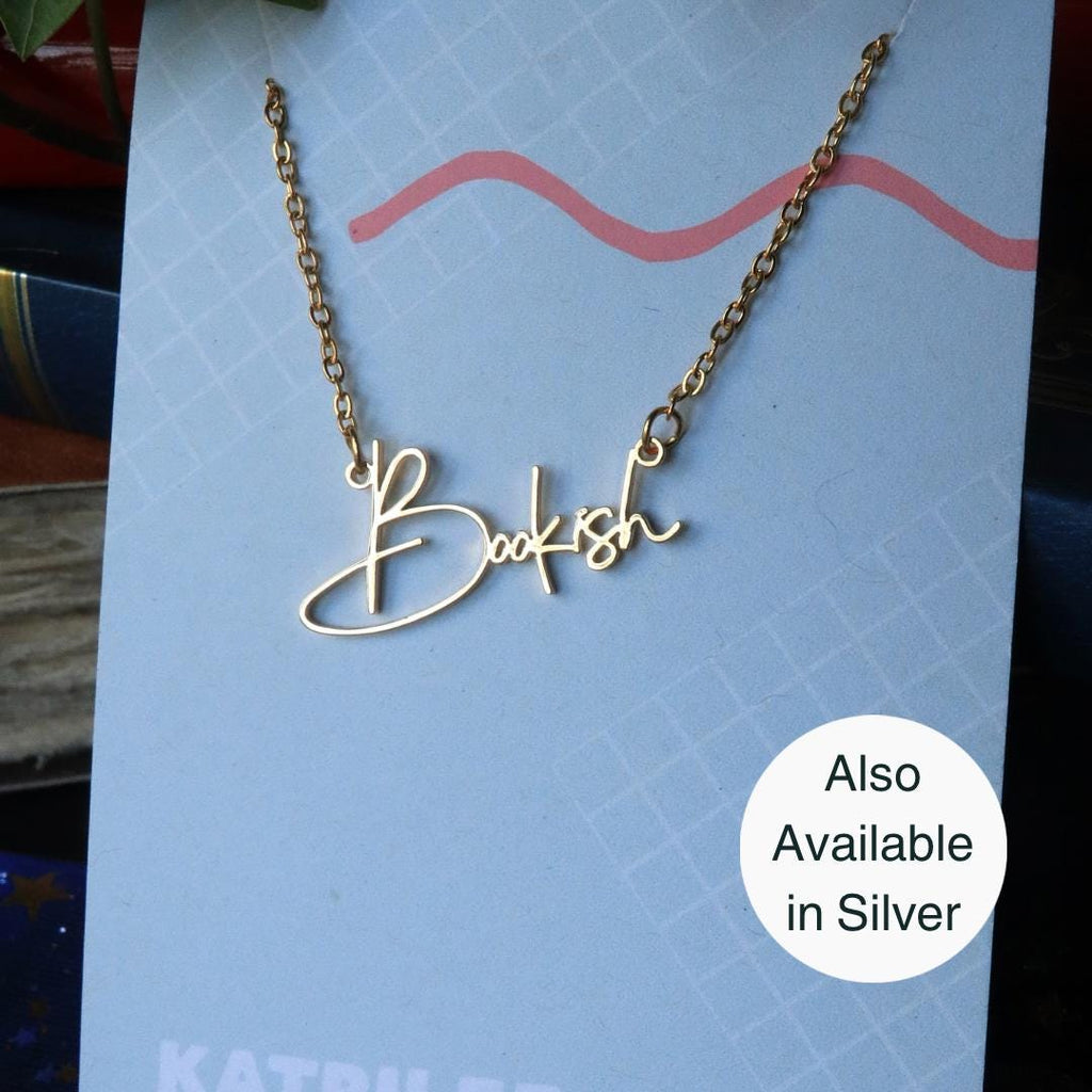 Bookish Stainless Steel Necklace, book bestie gift, laser cut name necklace, gold silver, bookish merch, gift for reader booktok bookstagram