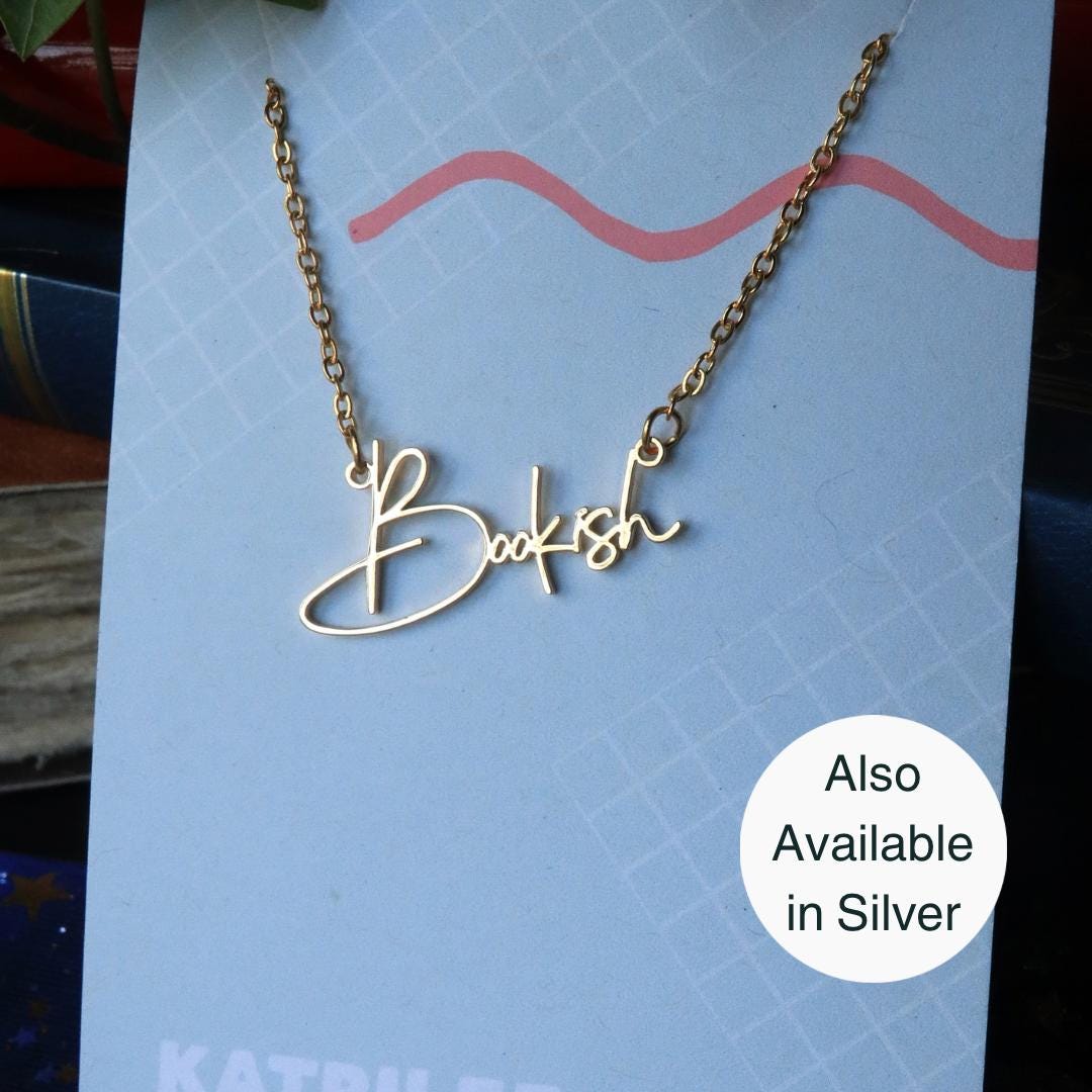 Bookish Stainless Steel Necklace, book bestie gift, laser cut name necklace, gold silver, bookish merch, gift for reader booktok bookstagram