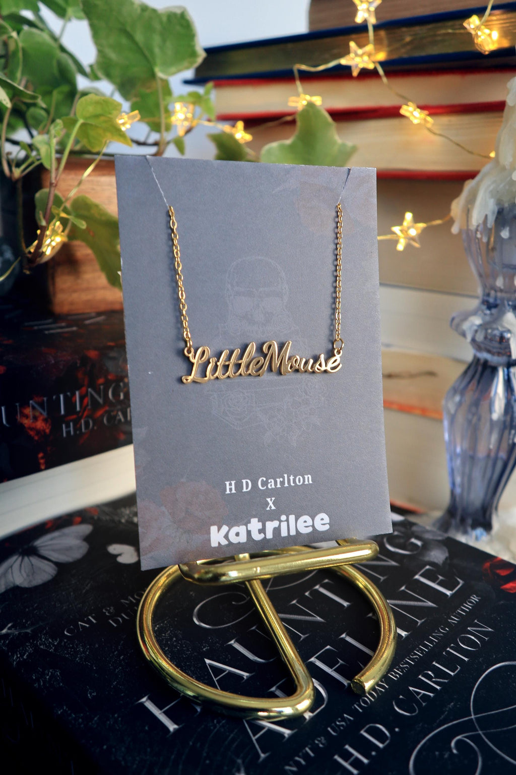 Haunting Adeline Little Mouse Stainless Steel Gold and Silver Name Necklace, H D Carlton Dark Romance Bookish Merch, Gift For Reader