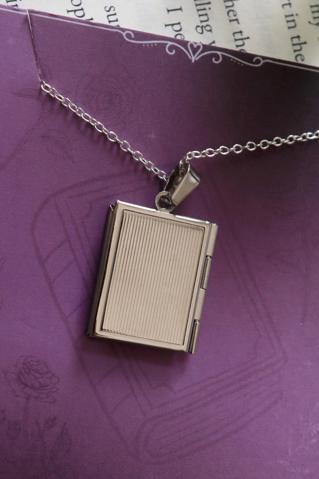 Dragon Book Locket necklace, Wyvern pendant necklace, silver gold stainless steel, bookish reader gift, picture locket DnD Fantasy Jewellery