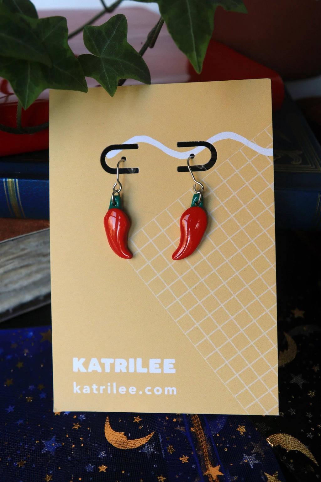 Red Chilli Dangle Earrings, polymer clay stainless steel, spicy Italian, gift for her, bookish merch, romance books