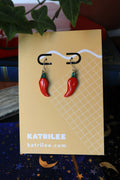 Red Chilli Dangle Earrings, polymer clay stainless steel