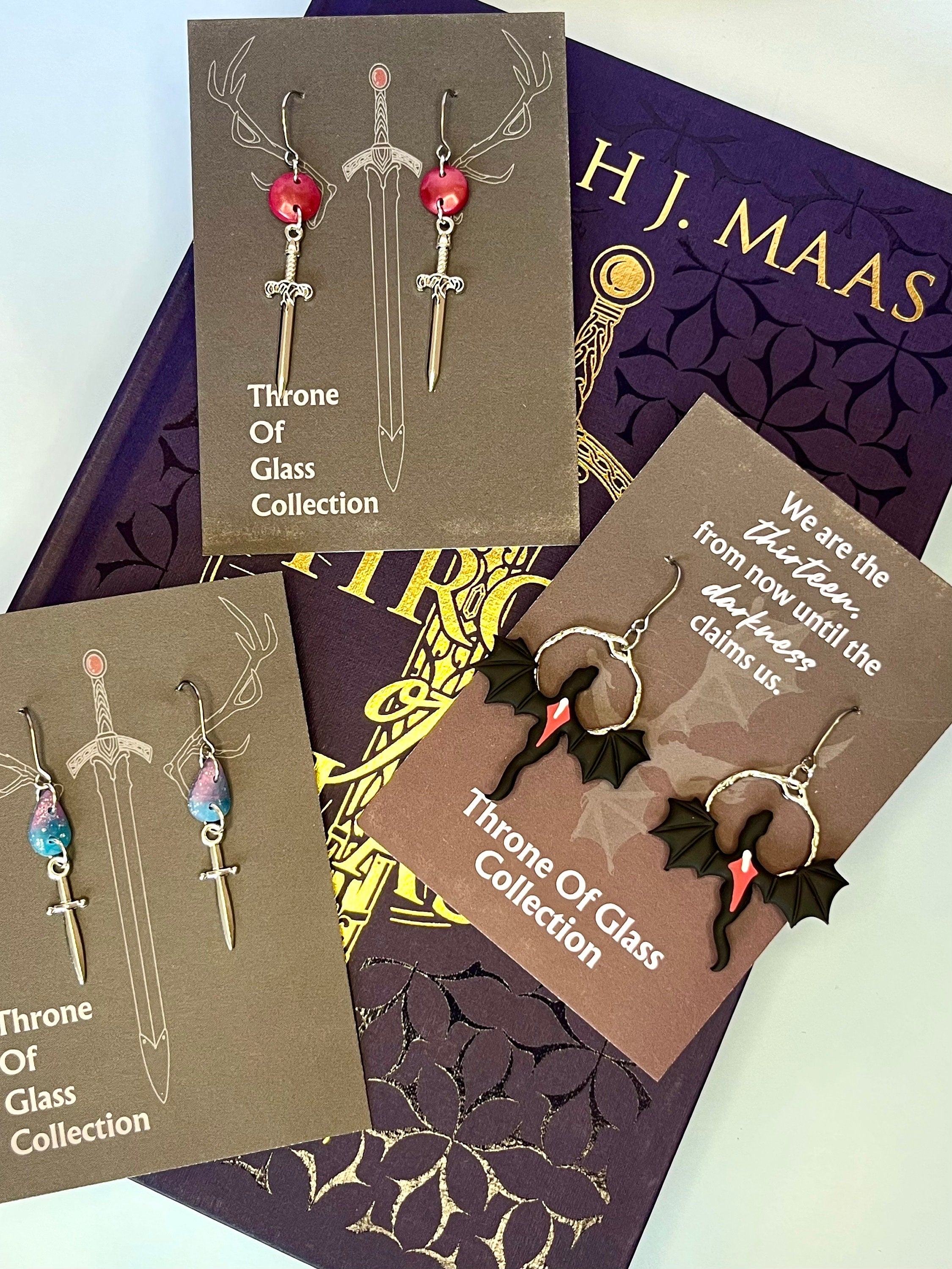 Officially Licenced Aelin Galathynius Fireheart Sword Stainless Steel Earrings, Throne of Glass Merch, Fantasy Books, Silver, Bookish Gift