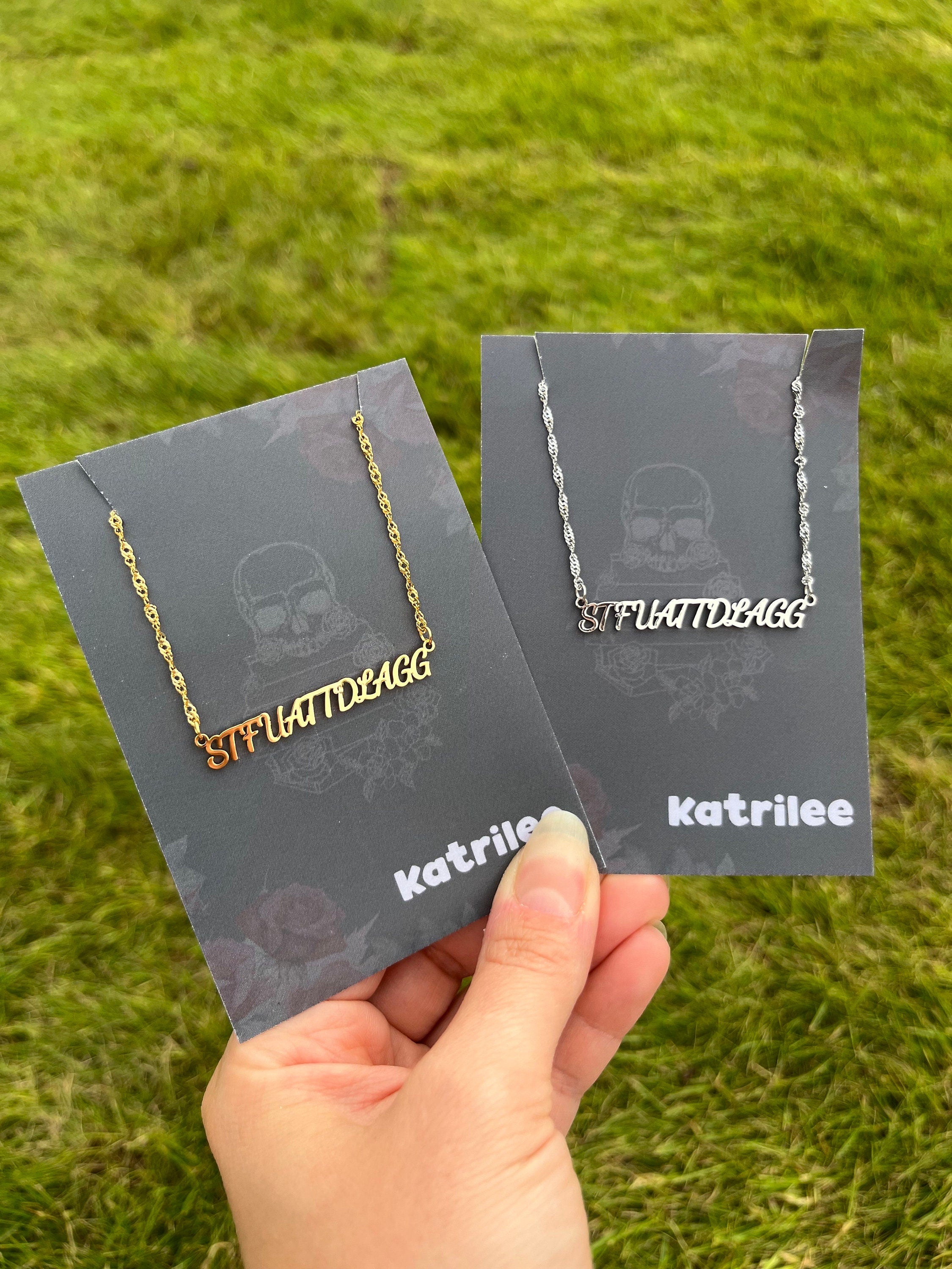 STFUATTDLAGG Stainless Steel Dark Romance Necklace, book bestie, laser cut name necklace, gold silver, bookish merch gift for reader booktok