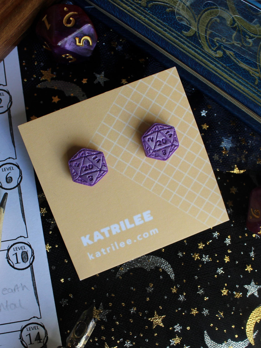 D20 Dice stud Earrings, Polymer Clay, Role Playing Games, DnD Board Games, Gothic, Fantasy, Dragon Dungeon Game Geeky Dungeon Master Gifts