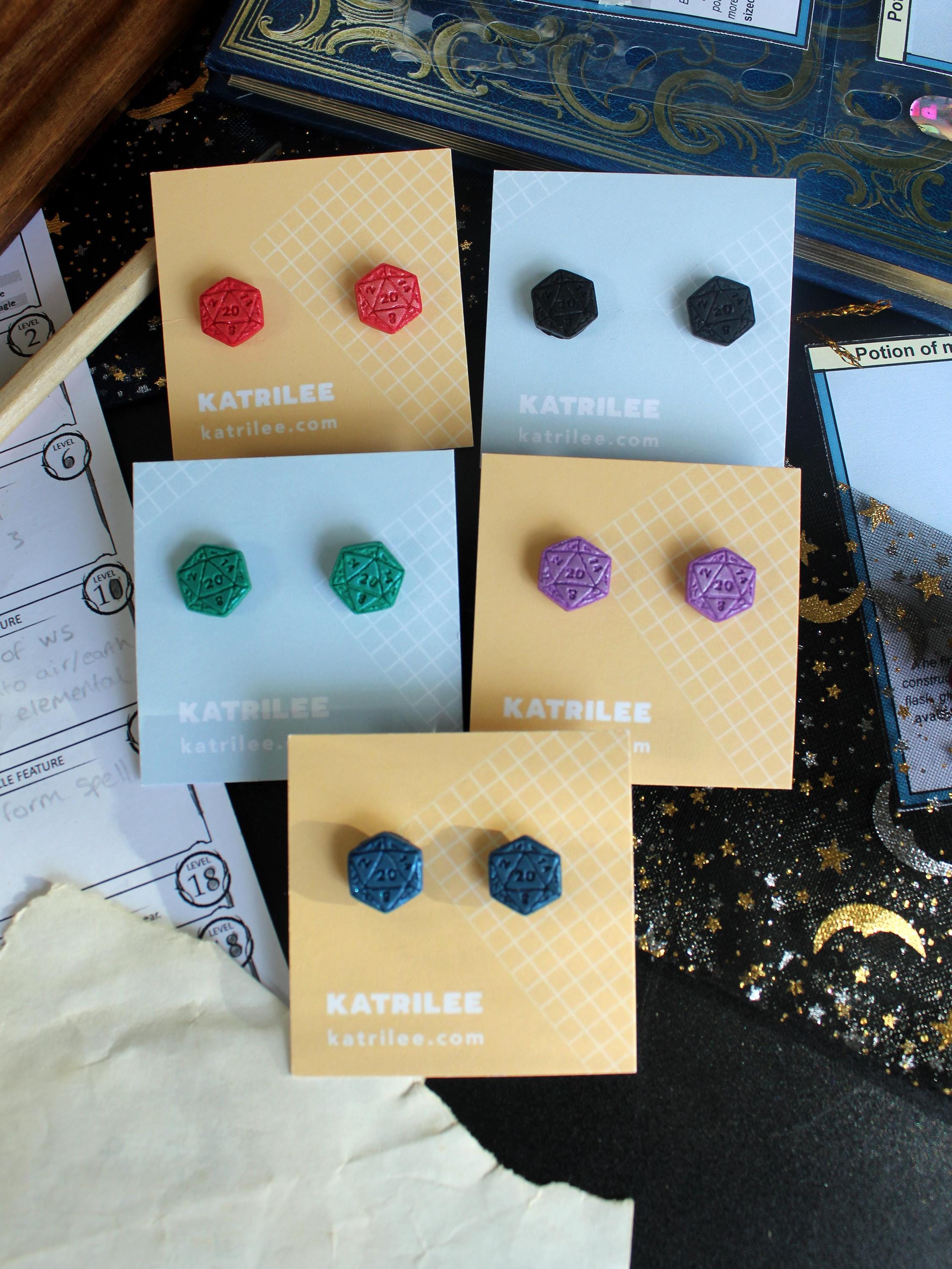 D20 Dice stud Earrings, Polymer Clay, Role Playing Games, DnD Board Games, Gothic, Fantasy, Dragon Dungeon Game Geeky Dungeon Master Gifts