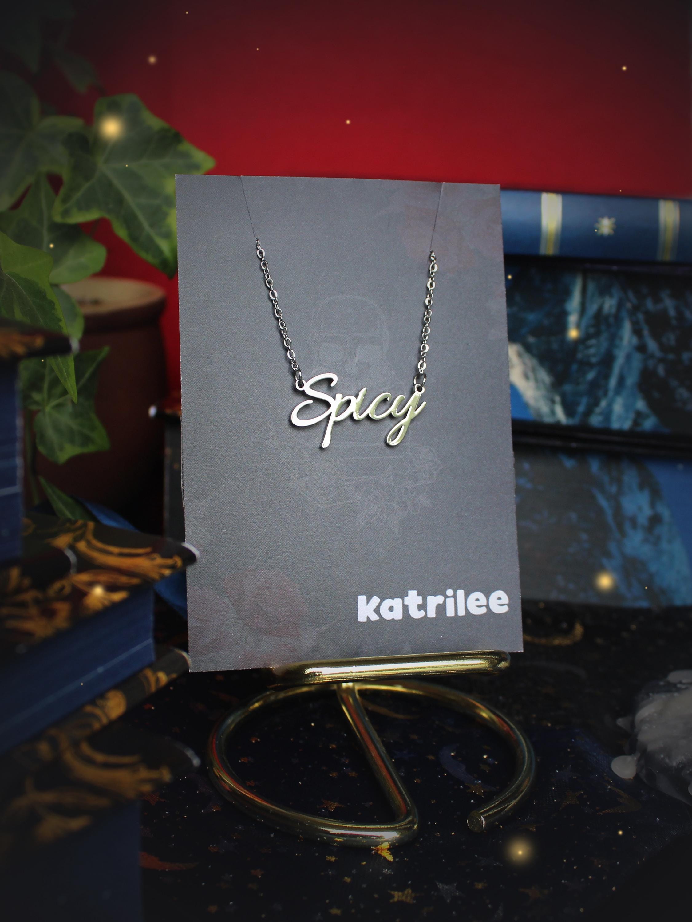 Spicy Stainless Steel Necklace, book bestie gift, laser cut name necklace, gold silver, bookish merch, gift for reader, booktok bookstagram