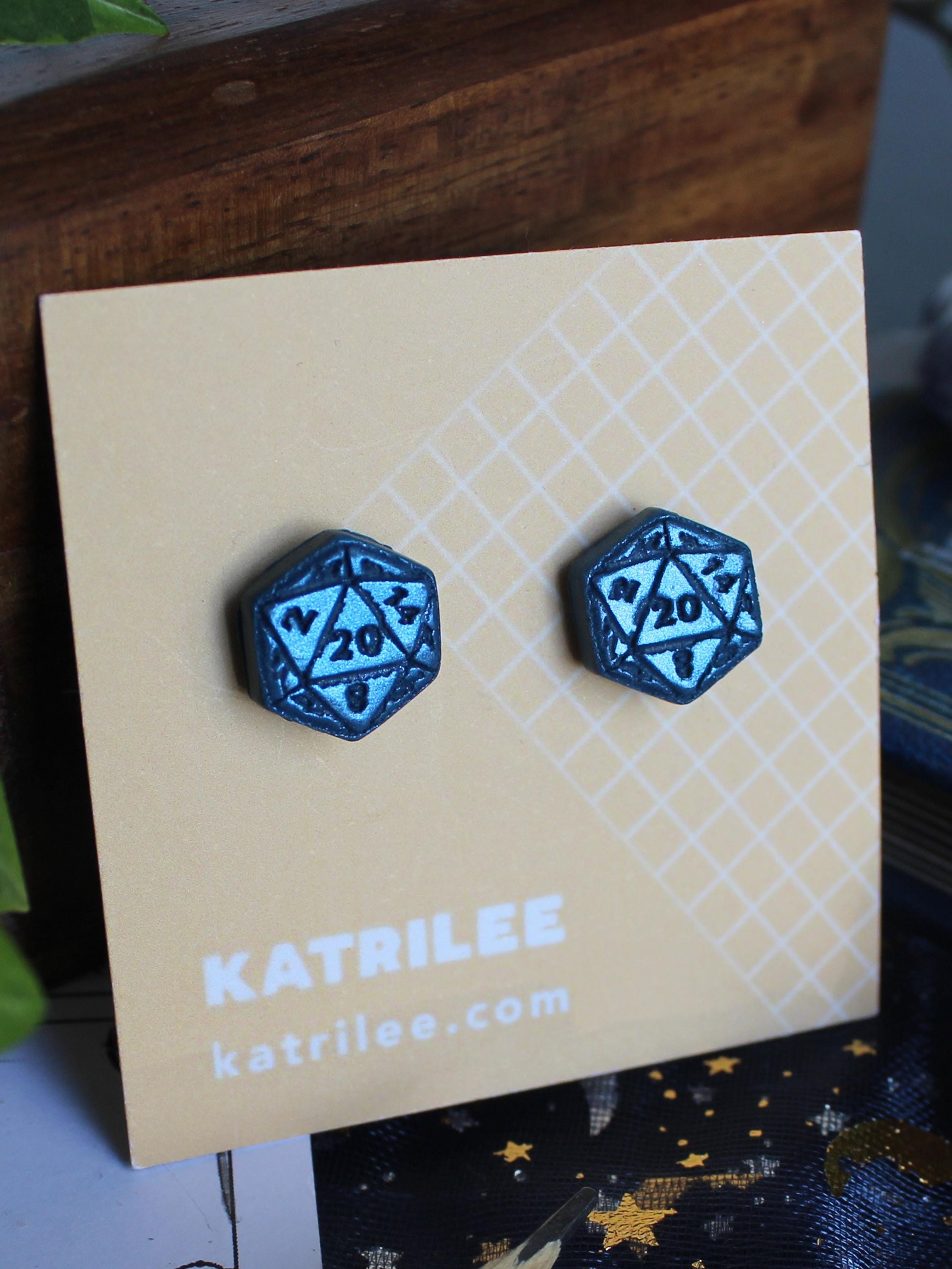 D20 Dice stud Earrings, Polymer Clay, Role Playing Games, DnD Board Games, Gothic, Fantasy, Dragon Dungeon Game Geeky Dungeon Master Gifts