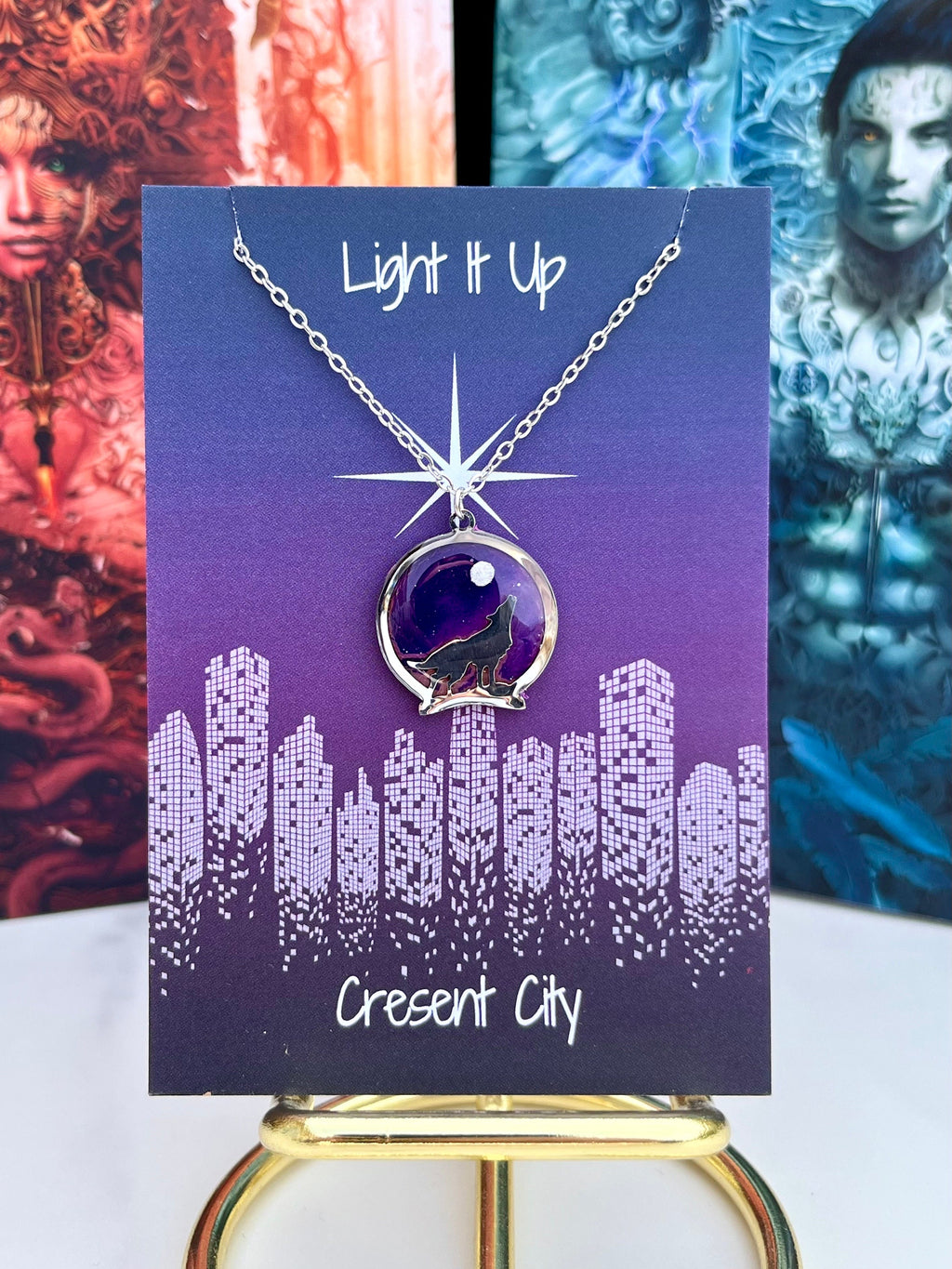 Officially Licenced Crescent City Pack Of Devils Pendant, Howling Wolf Full Moon, Handmade Stainless Steel, Bookish Merch, Danika and Bryce