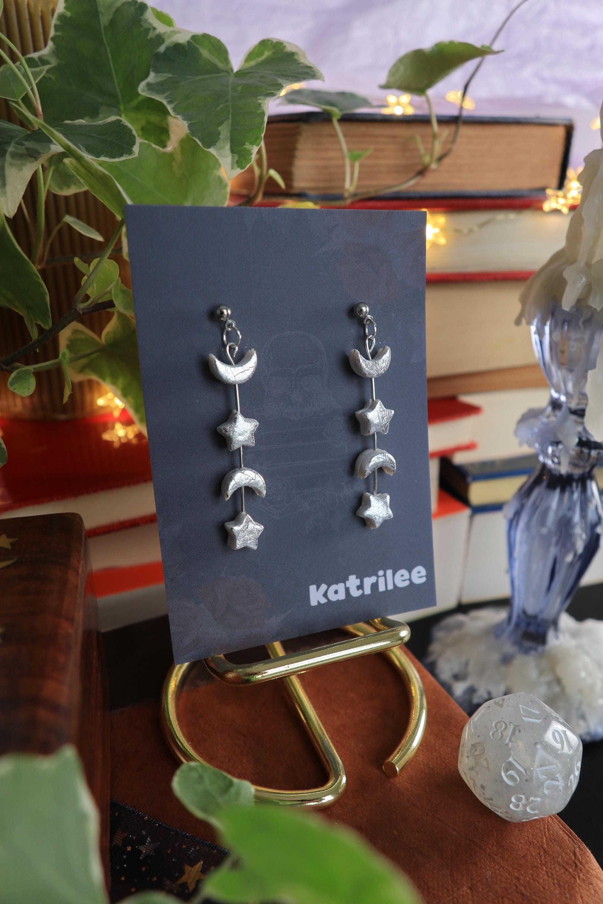 Star and Moon Dangle Earrings: Polymer Clay Celestial Jewellery