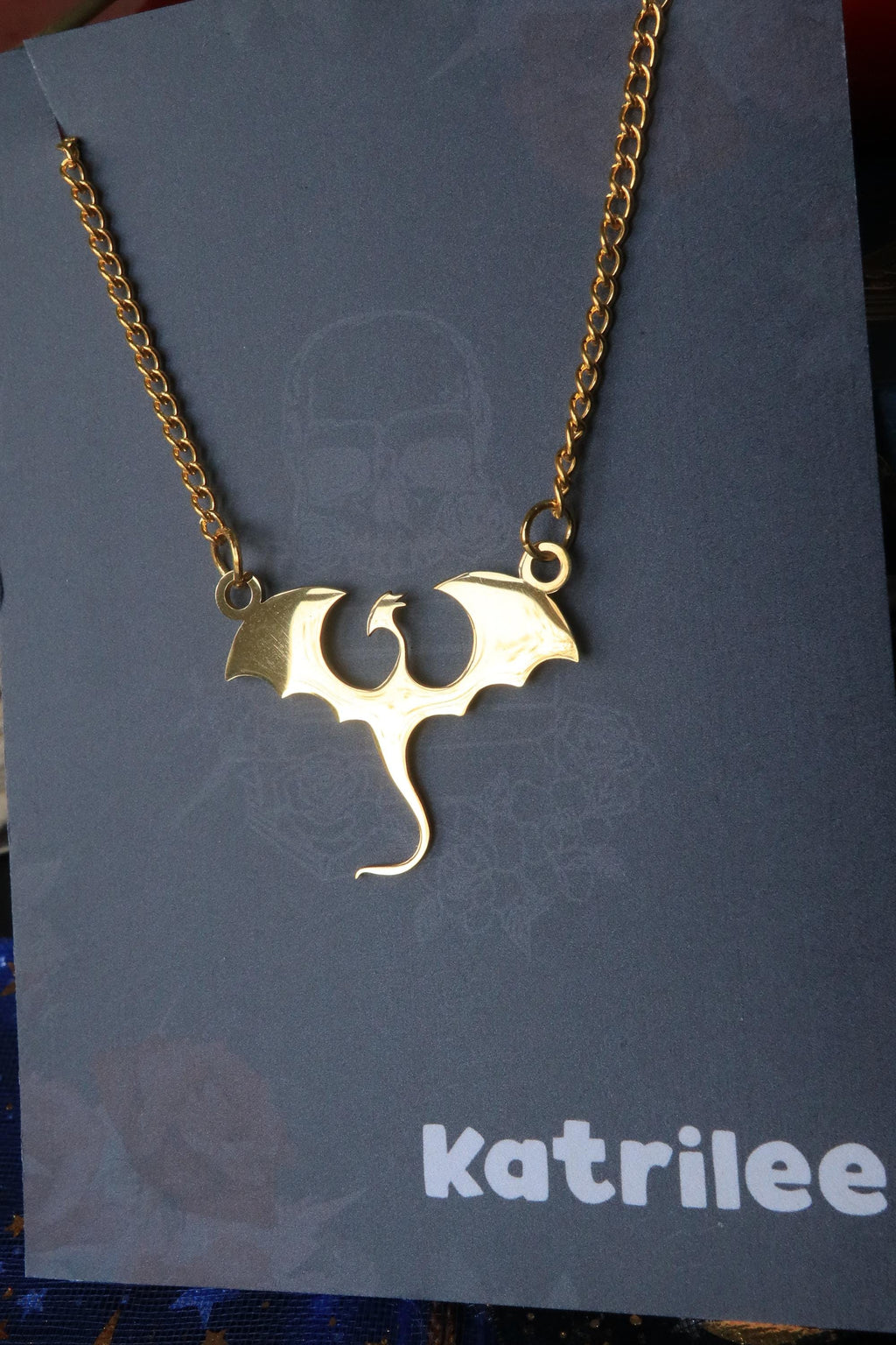 Wyvern Dragon Stainless Steel Necklace, bookish Dungeons and Dragons, fantasy gift book merch silver and gold geek gift for her book merch