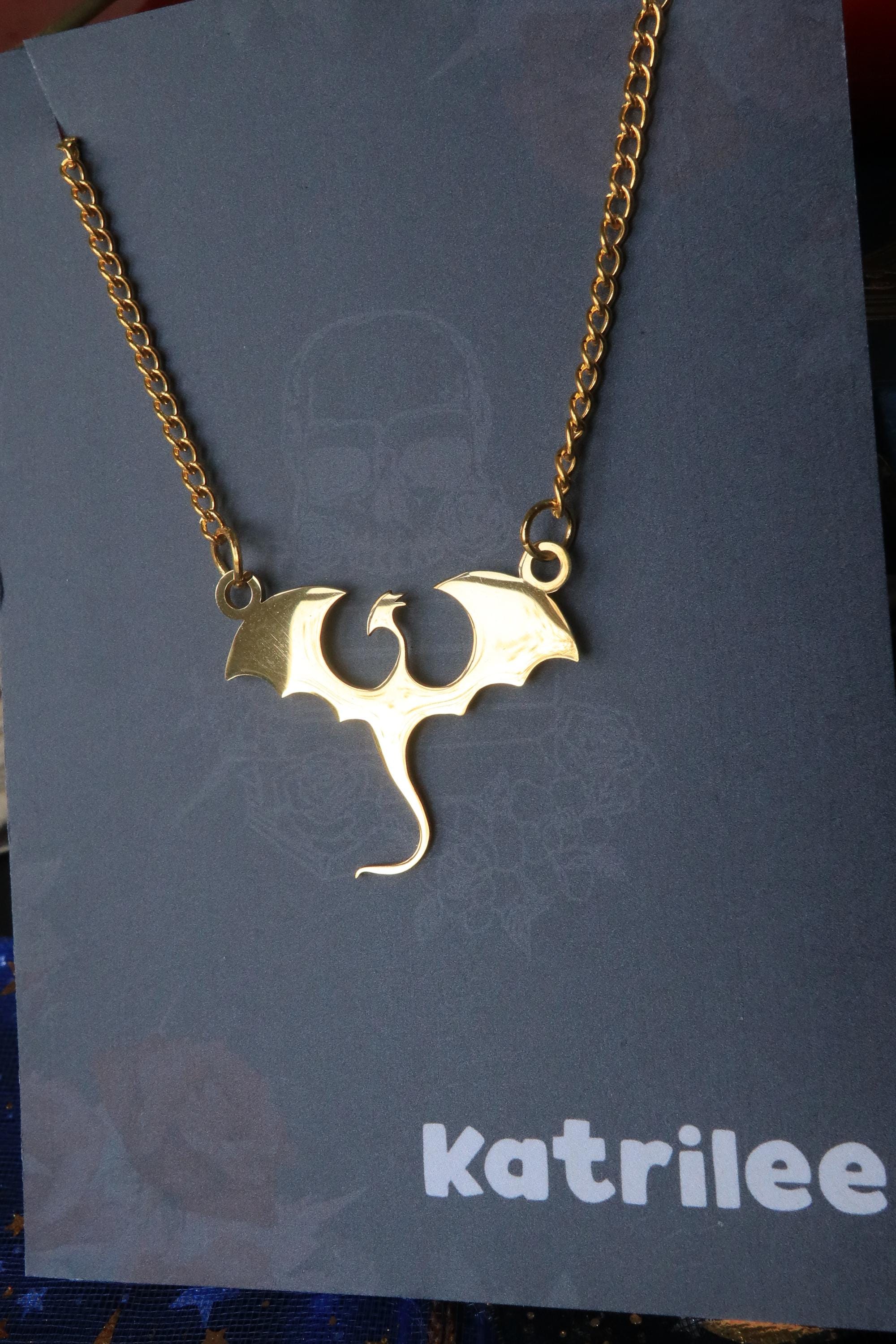 Wyvern Dragon Stainless Steel Necklace, bookish Dungeons and Dragons, fantasy gift book merch silver and gold geek gift for her book merch