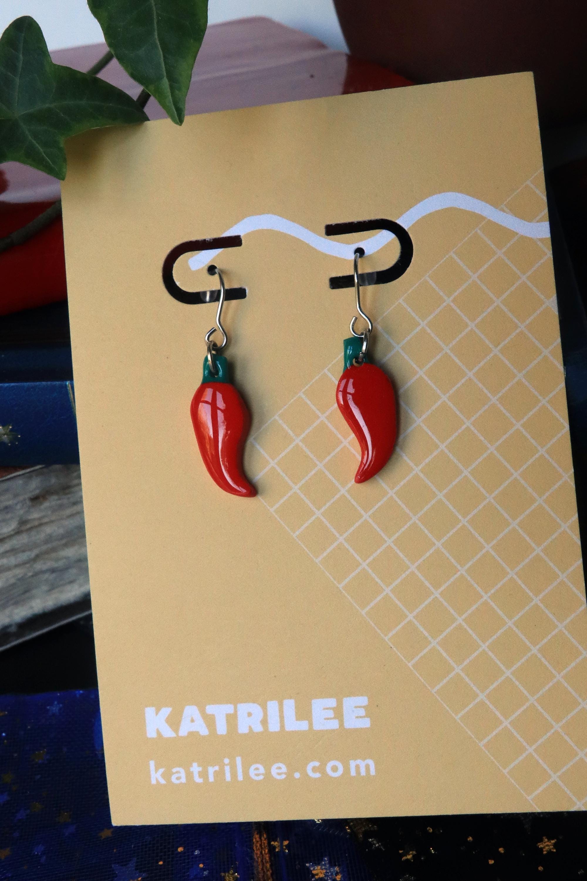Red Chilli Dangle Earrings, polymer clay stainless steel, spicy Italian, gift for her, bookish merch, romance books