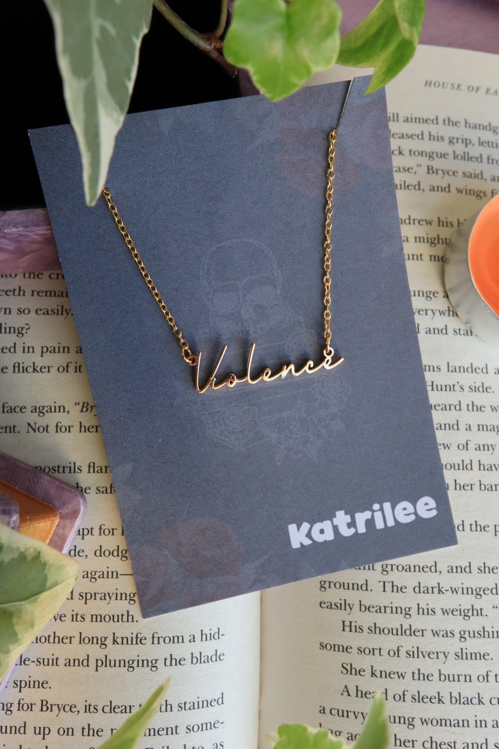 Violence Bookish Nickname Necklace, Gold and Silver Stainless steel, Gift for fantasy reader