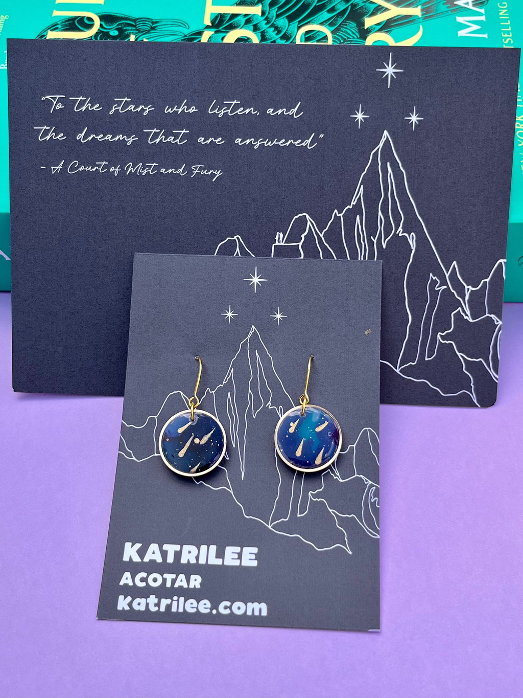 Officially Licenced ACOTAR Velaris Starfall Gold Earrings, Night Court City Of Dreams Feyre Rhysand, Mist and Fury Fae Night Sky, Bookish