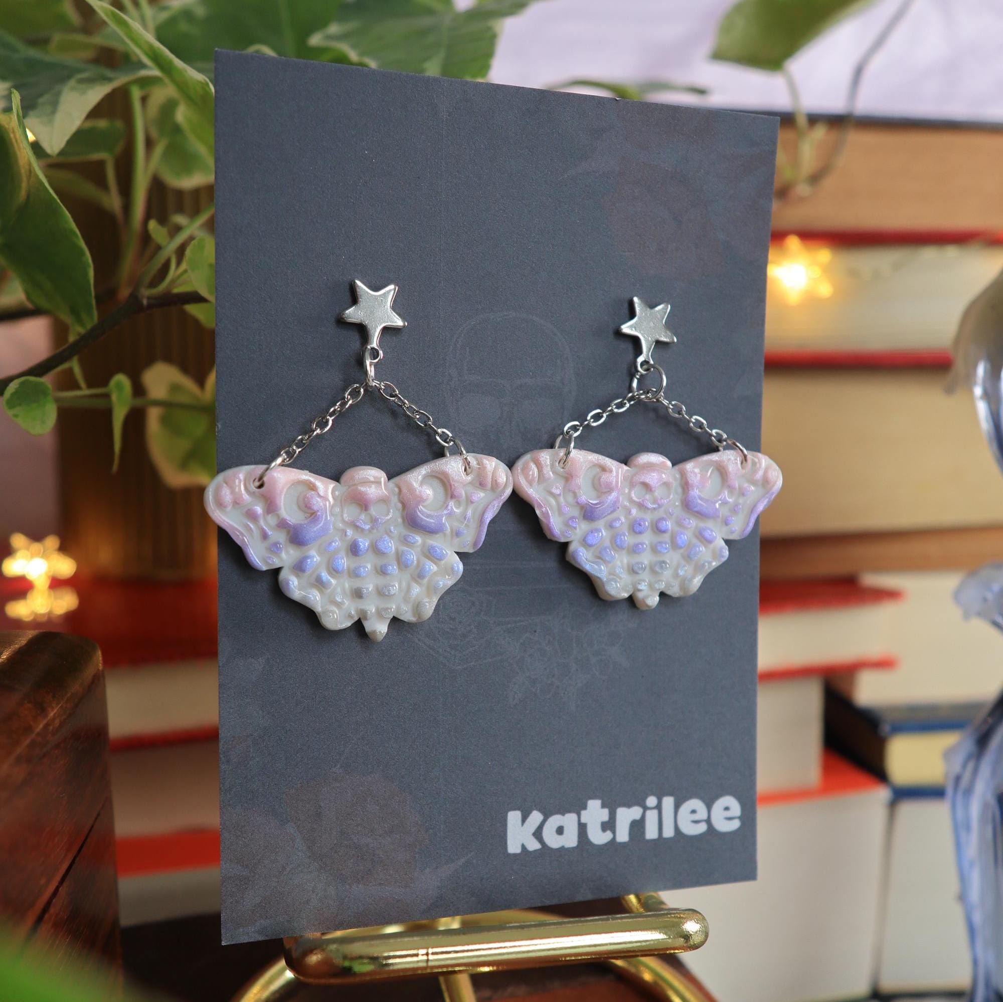 Deaths Head Hawkmoth Earrings: Pastel Gothic Witchy Jewelry