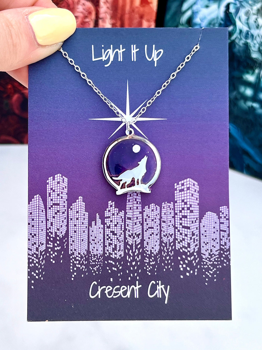 Officially Licenced Crescent City Pack Of Devils Pendant, Howling Wolf Full Moon, Handmade Stainless Steel, Bookish Merch, Danika and Bryce