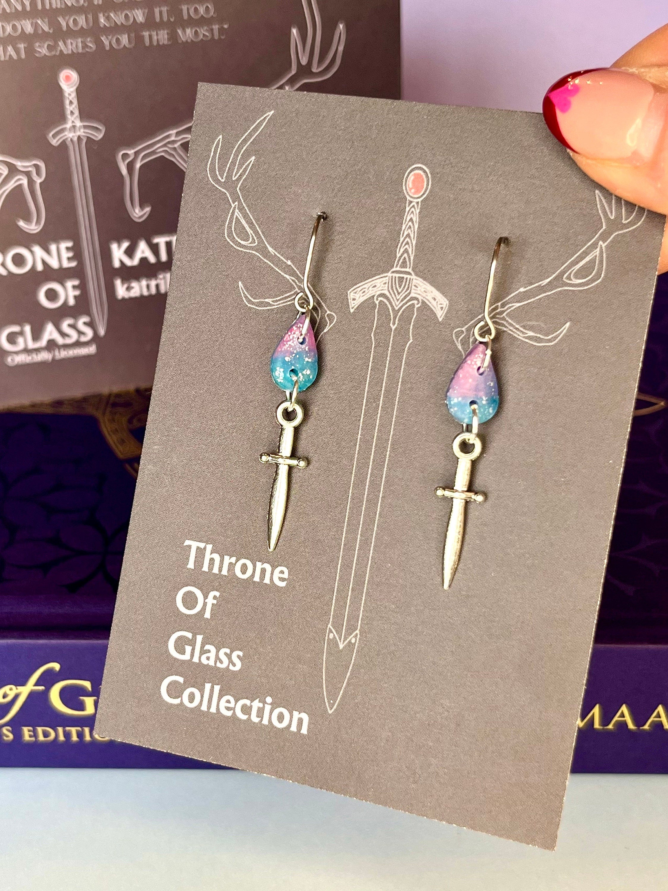 Officially Licenced Aelin Galathynius Fireheart Sword Stainless Steel Earrings, Throne of Glass Merch, Fantasy Books, Silver, Bookish Gift